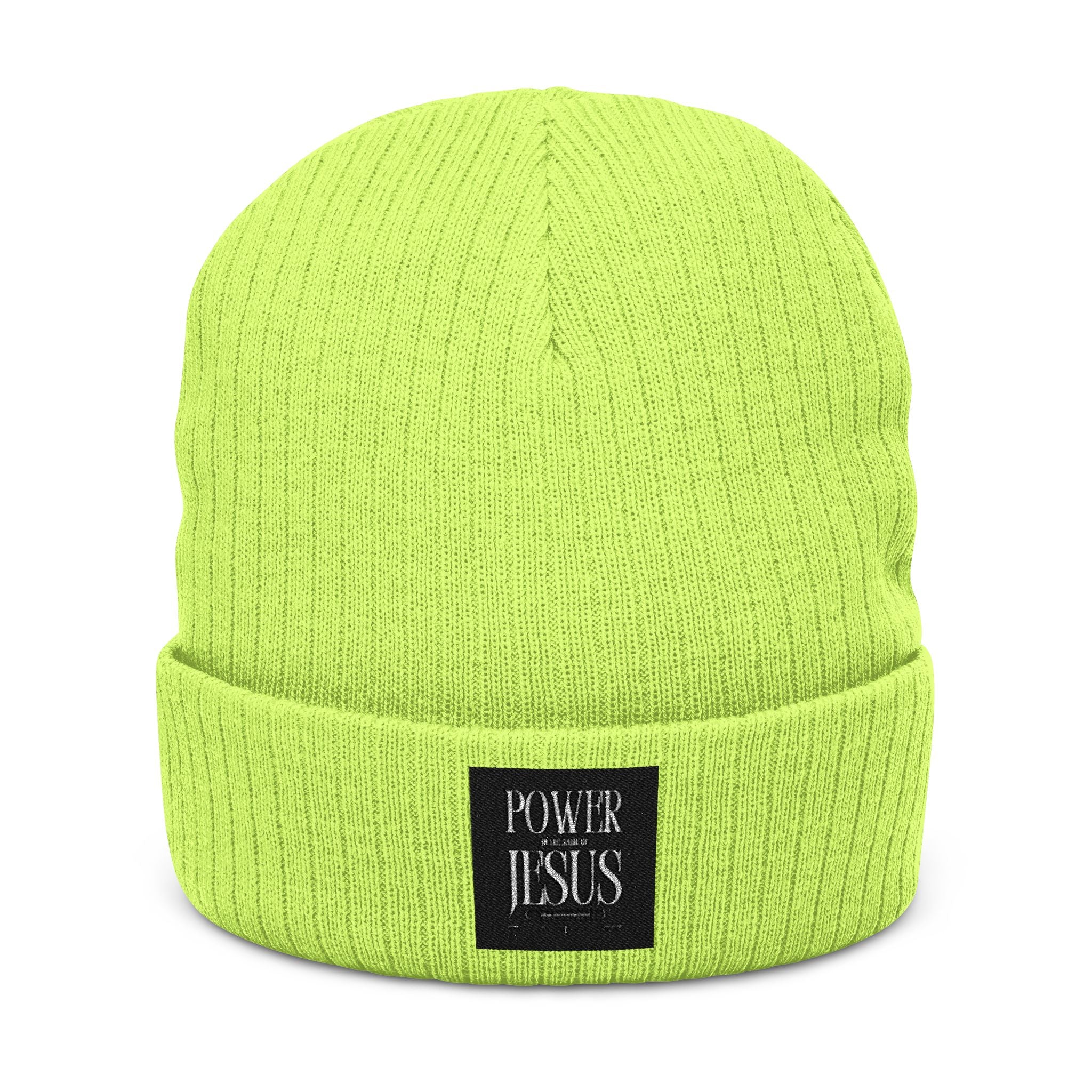 Embroidered "POWR JESUS" Ribbed Beanie — Cozy Christian Knit Hat