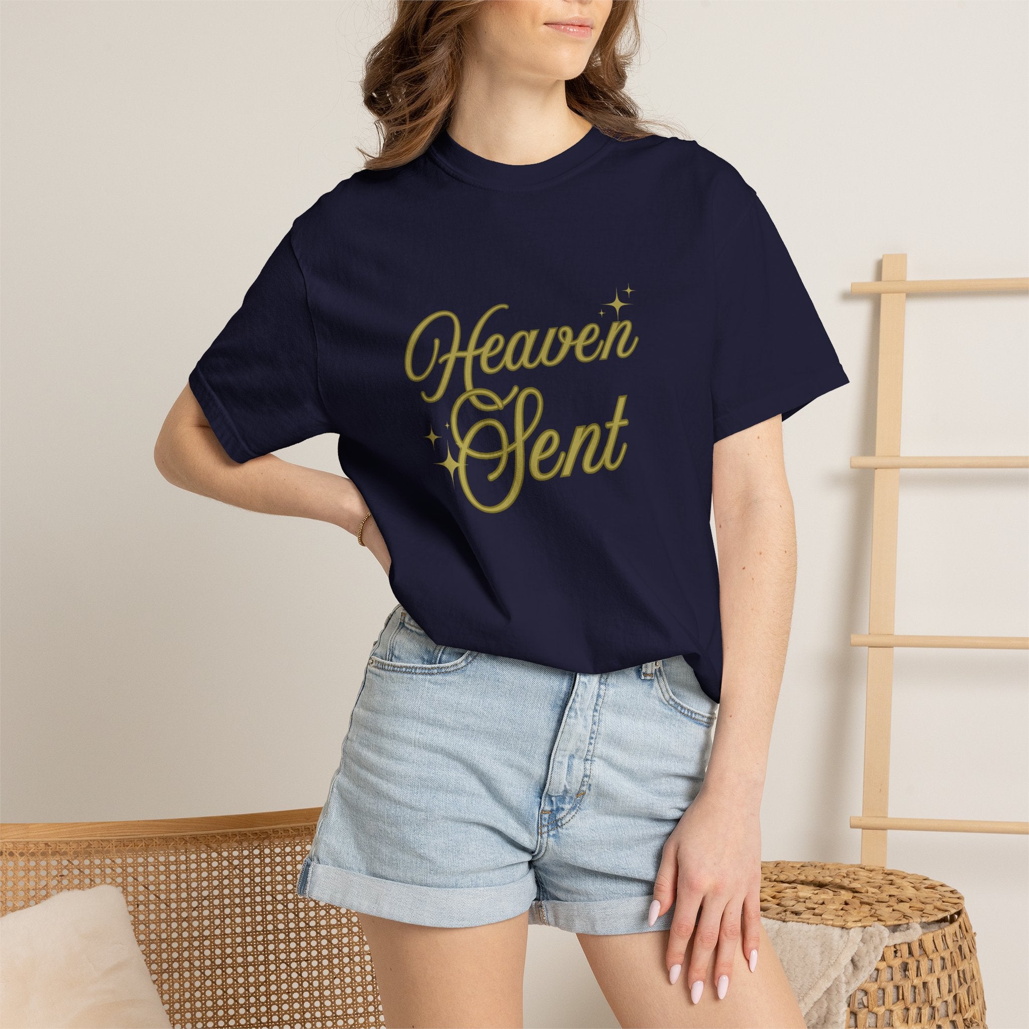 Heaven Sent Graphic Tee – Script Text Logo Cotton T-Shirt