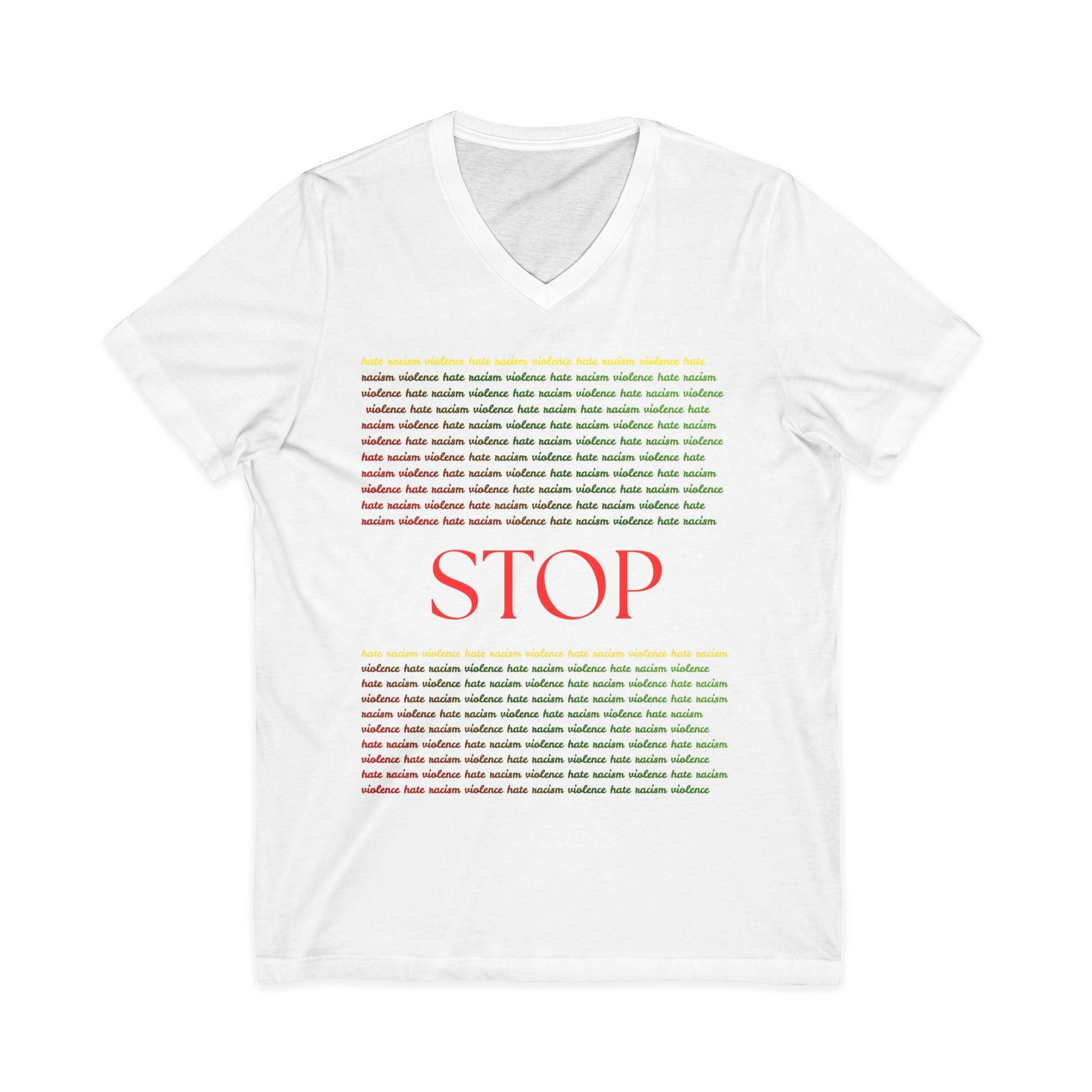 STOP Graphic V-Neck Tee — Bold Typographic Statement Shirt