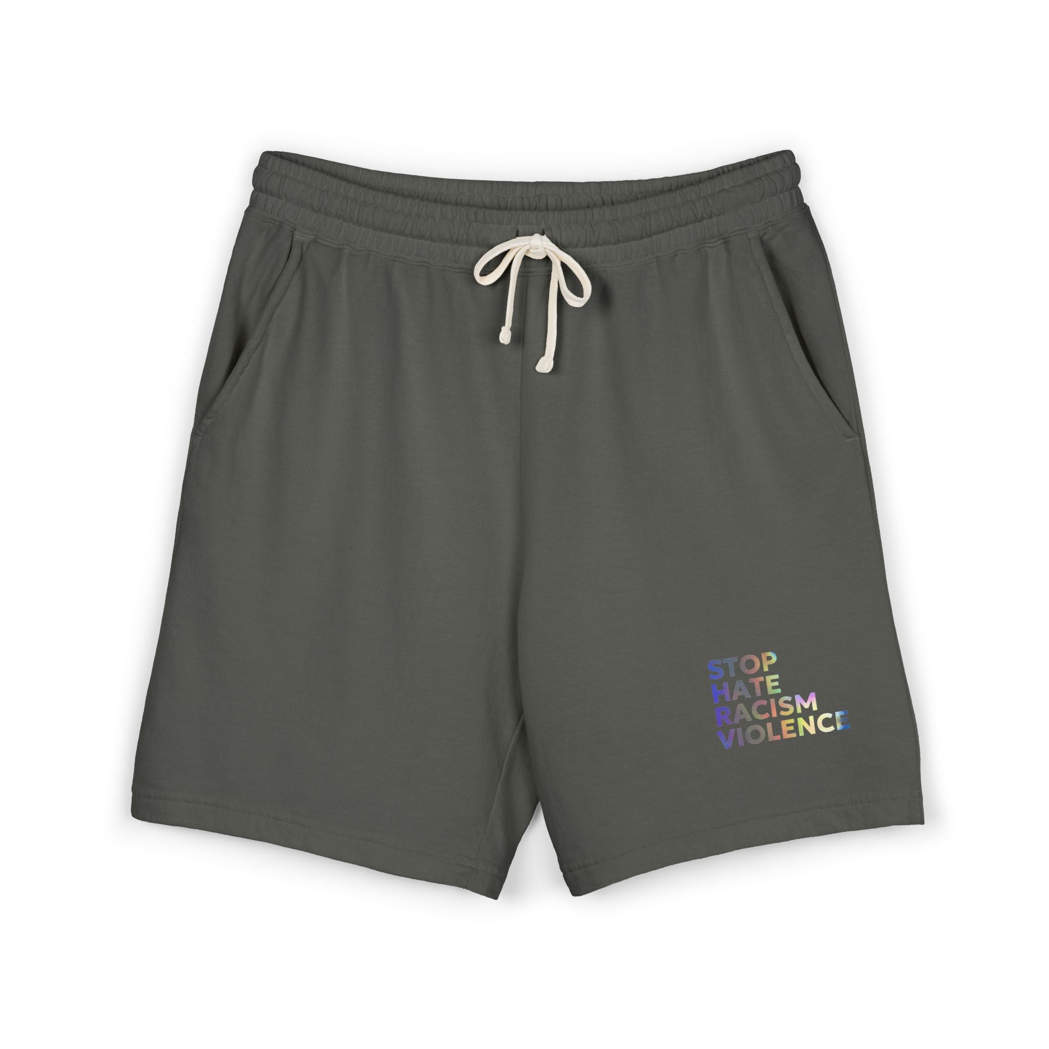 Stop Hate Shorts — Lightweight Fleece Sweat Shorts with "Stop Hate Racism and Violence" Print