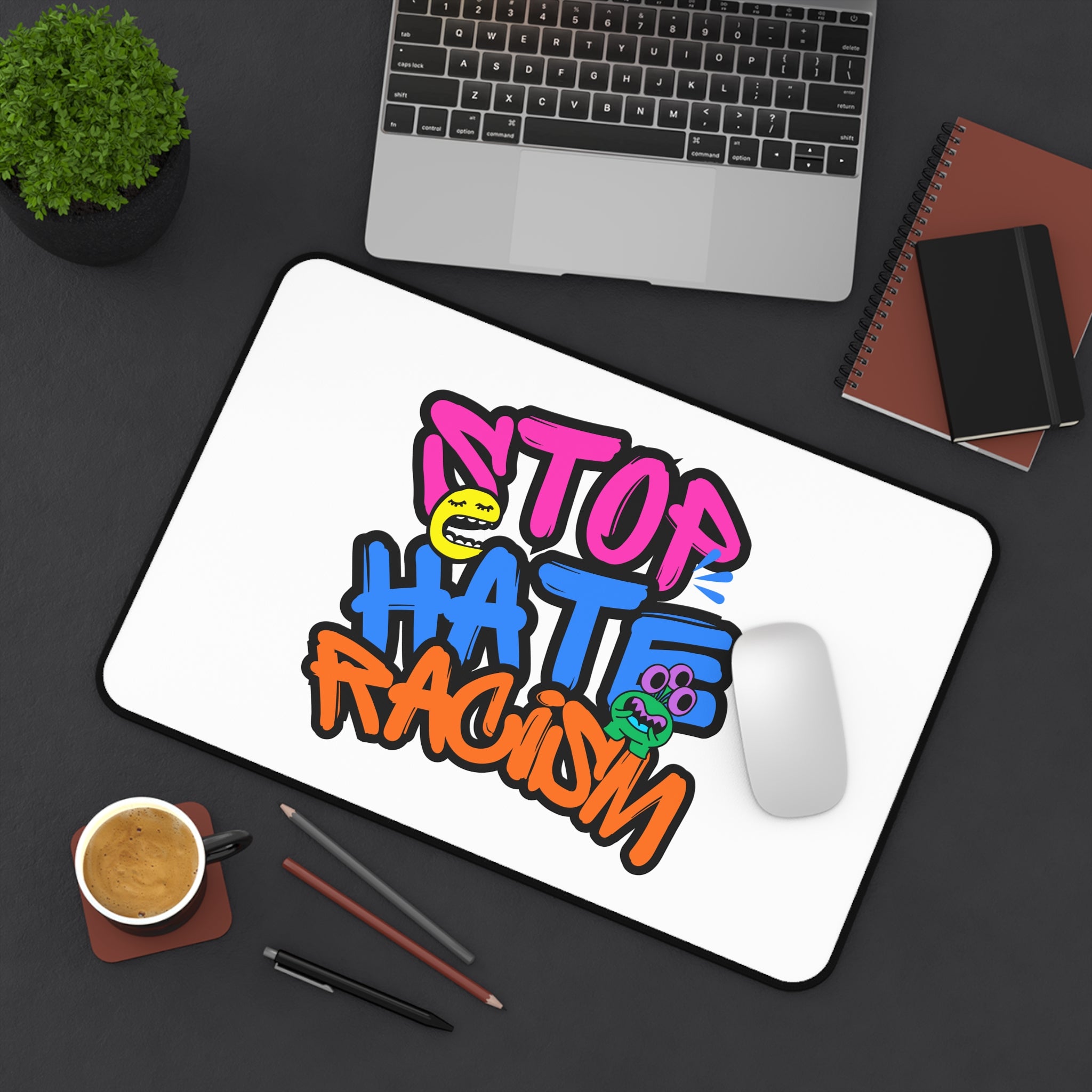 Stop Hate Racism Desk Mat — Anti-Racism Graffiti Mouse Pad