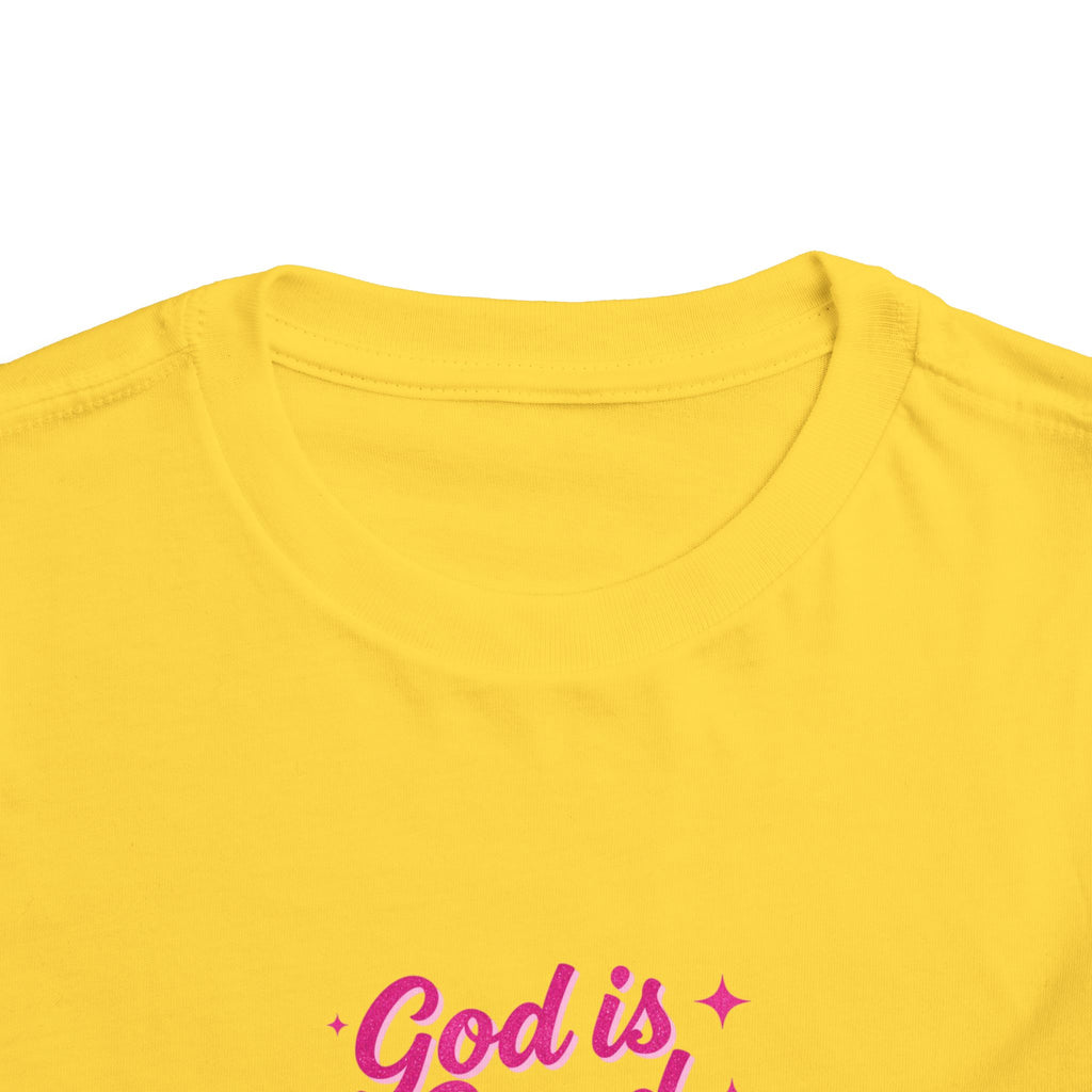 Toddler Tee – "God is Good Time" Pink Script Christian Kids Shirt