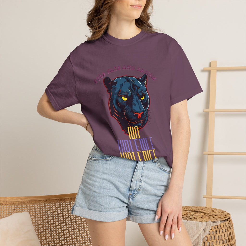 No Violence Panther T-Shirt — Graphic Animal Tee with 'No Violence' Text