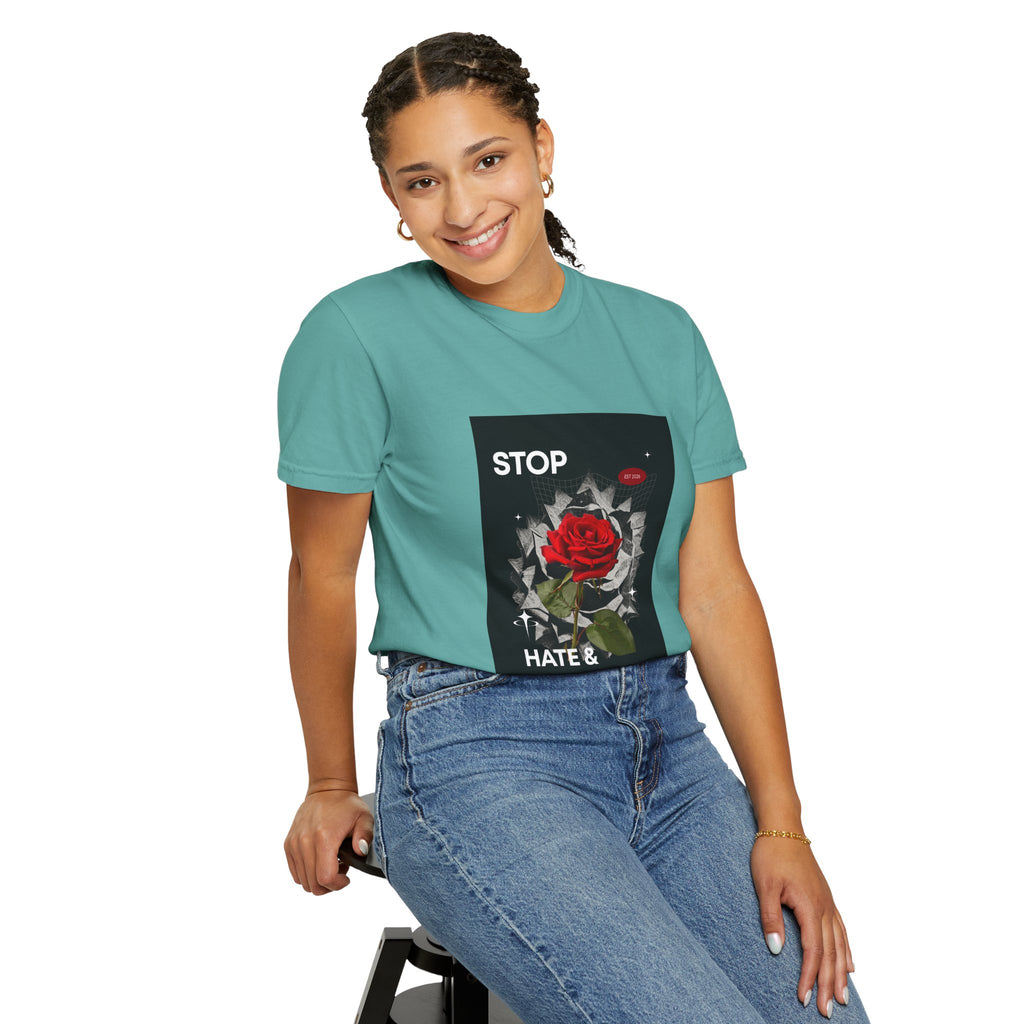Stop Hate & Violence T-Shirt — Rose Protest Graphic Tee