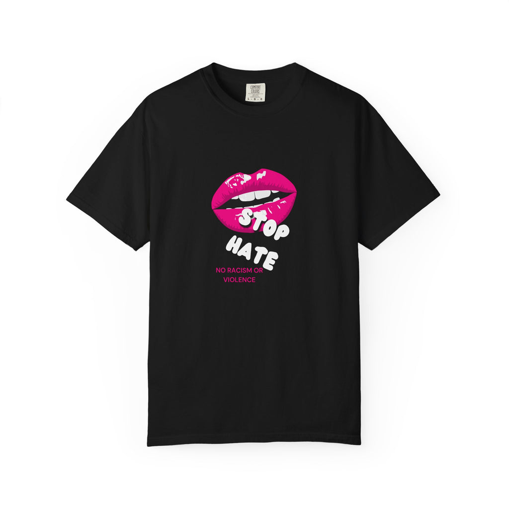T-Shirt — Pink Lip 'Stop' Graphic Tee (No Racism or Violence)
