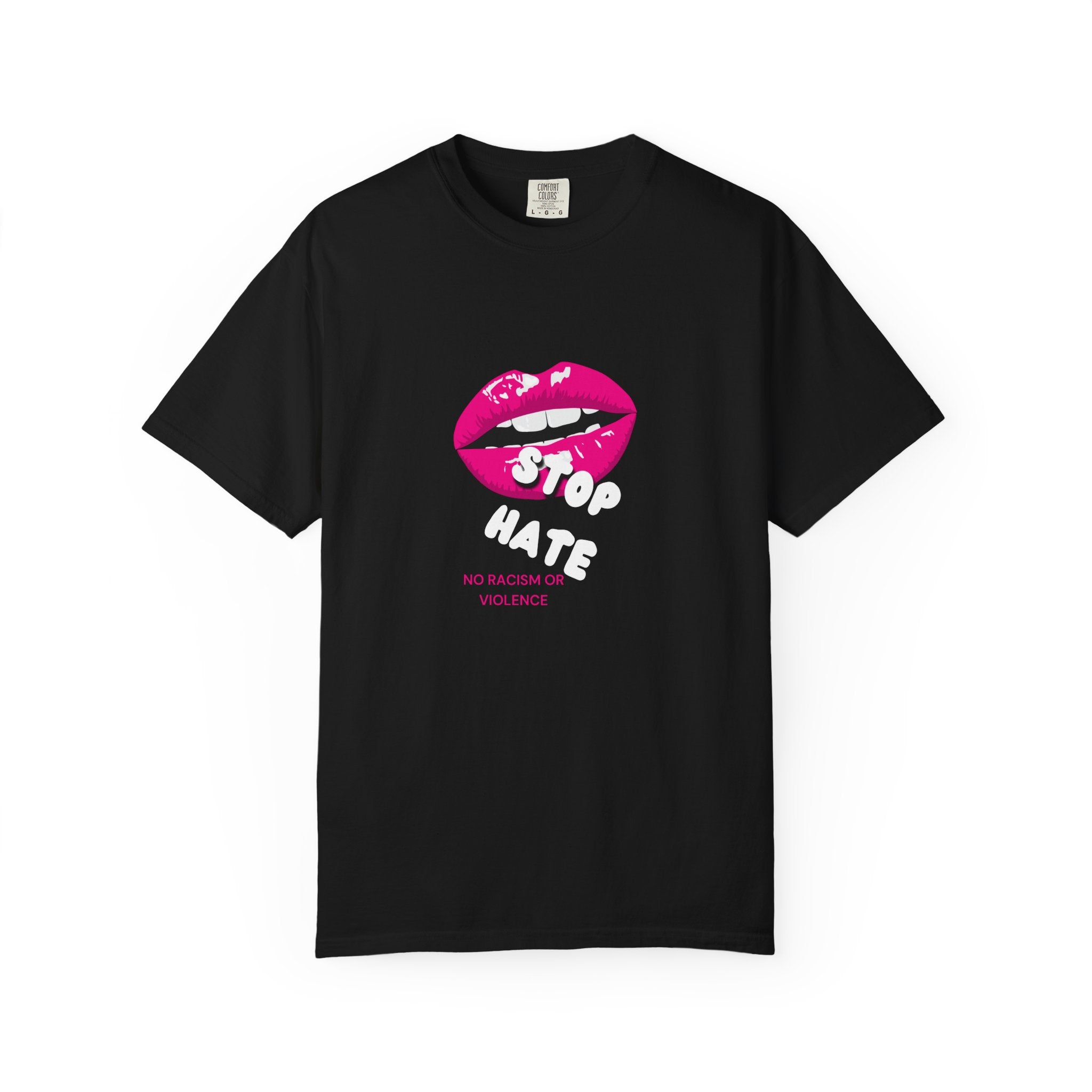 T-Shirt — Pink Lip 'Stop' Graphic Tee (No Racism or Violence)