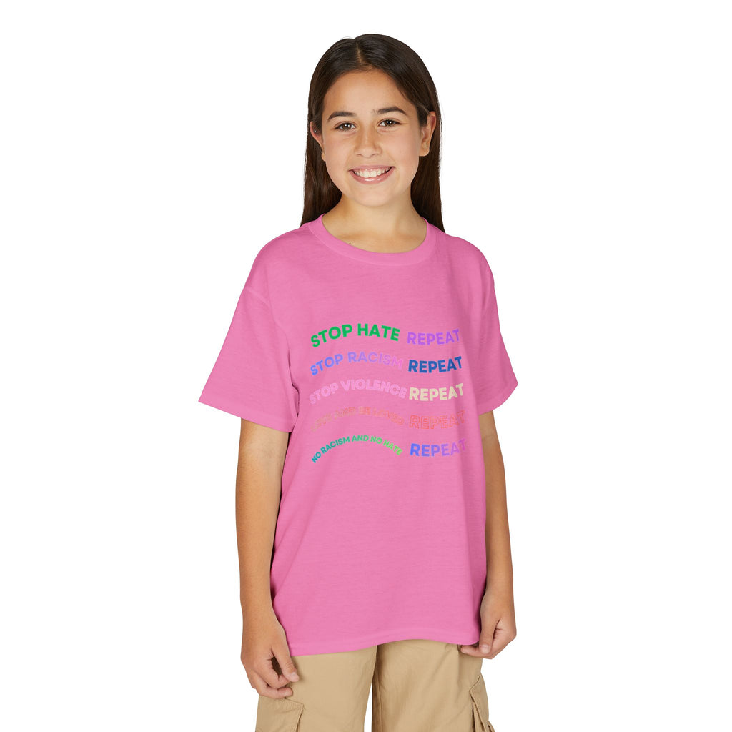 Youth T‑Shirt — "Stop Hate Repeat" Rainbow Anti-Bullying Tee