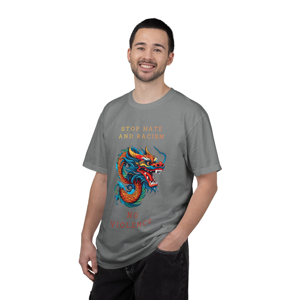 T-Shirt — 'Stop Hate and Racism, No Violence' Dragon Graphic Tee
