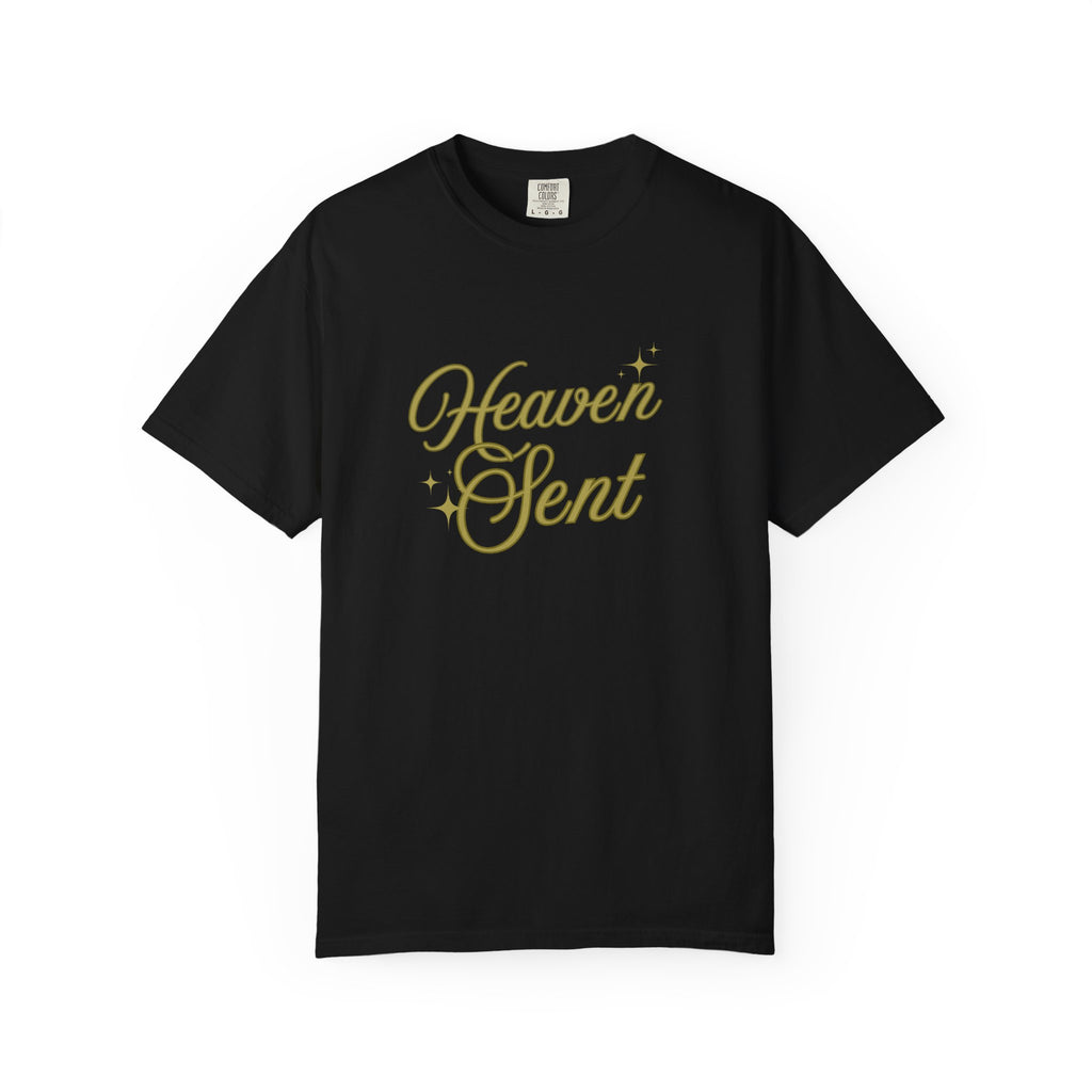 Heaven Sent Graphic Tee – Script Text Logo Cotton T-Shirt
