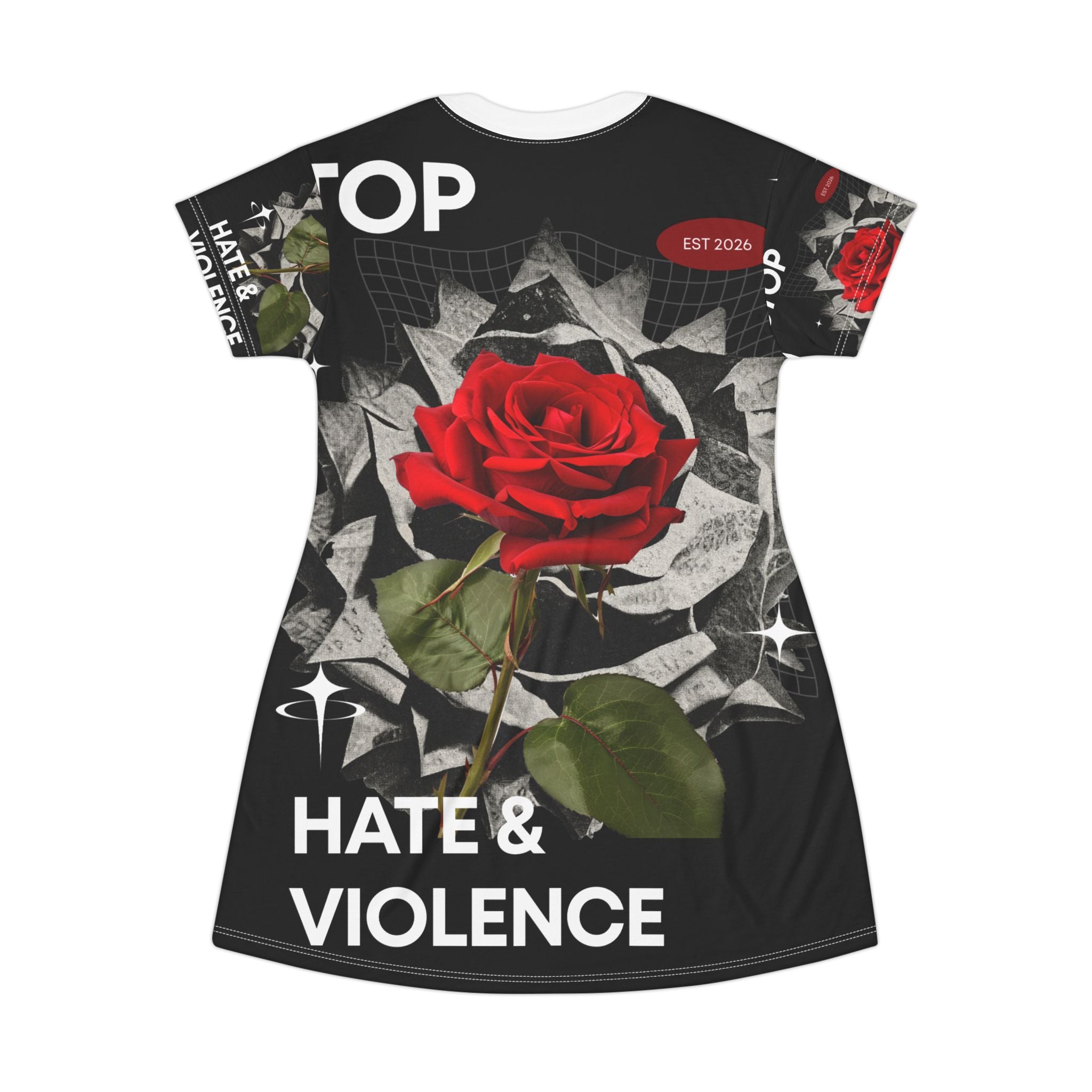 Anti-Violence T-Shirt Dress — Stop Hate & Violence Floral Graphic