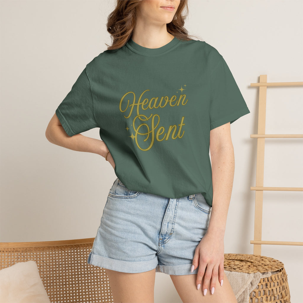 Heaven Sent Graphic Tee – Script Text Logo Cotton T-Shirt