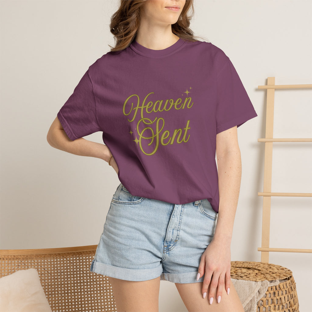Heaven Sent Graphic Tee – Script Text Logo Cotton T-Shirt