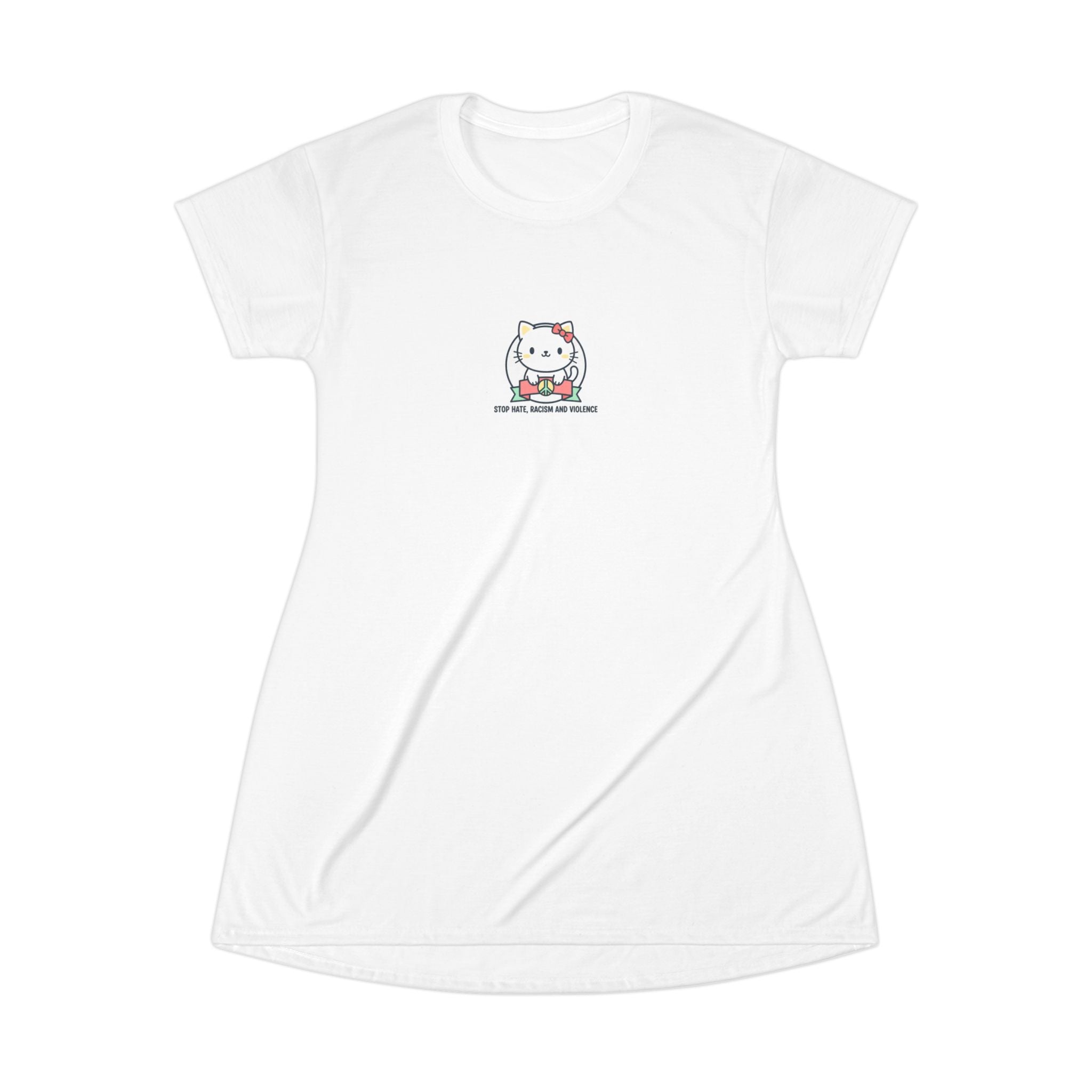 Cute Cat Graphic T-Shirt Dress — 'Love and Pizza' Kawaii Cat AOP Dress