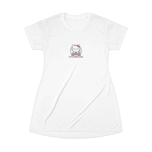 Cute Cat Graphic T-Shirt Dress — 'Love and Pizza' Kawaii Cat AOP Dress