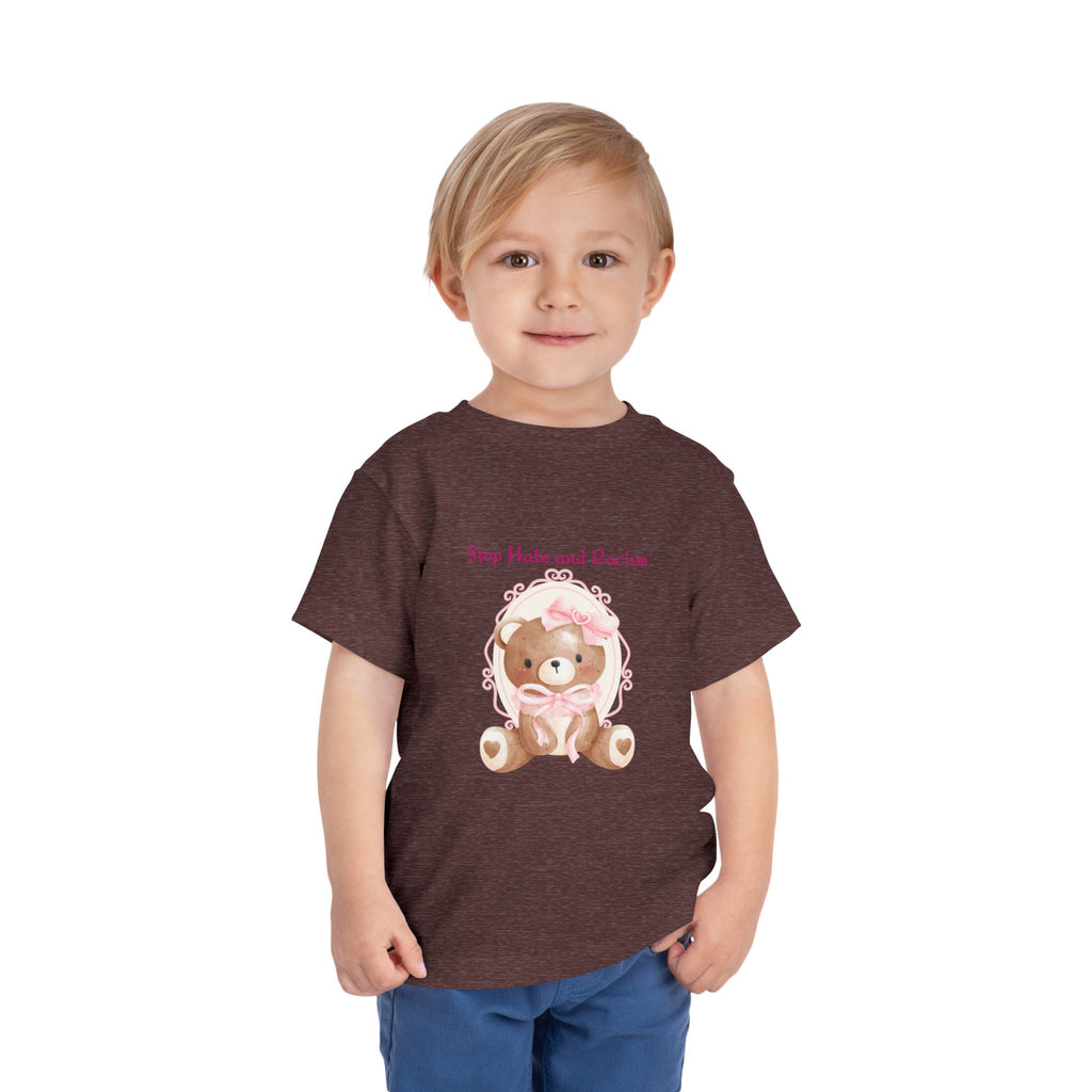 Toddler Tee – Pink Teddy "Stop Hate and Racism" Anti-Racism Kids Shirt