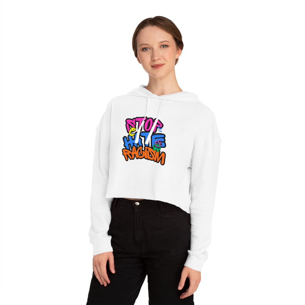 Cropped Hoodie "Stop Hate, Not People" Graffiti Anti-Racism Sweatshirt