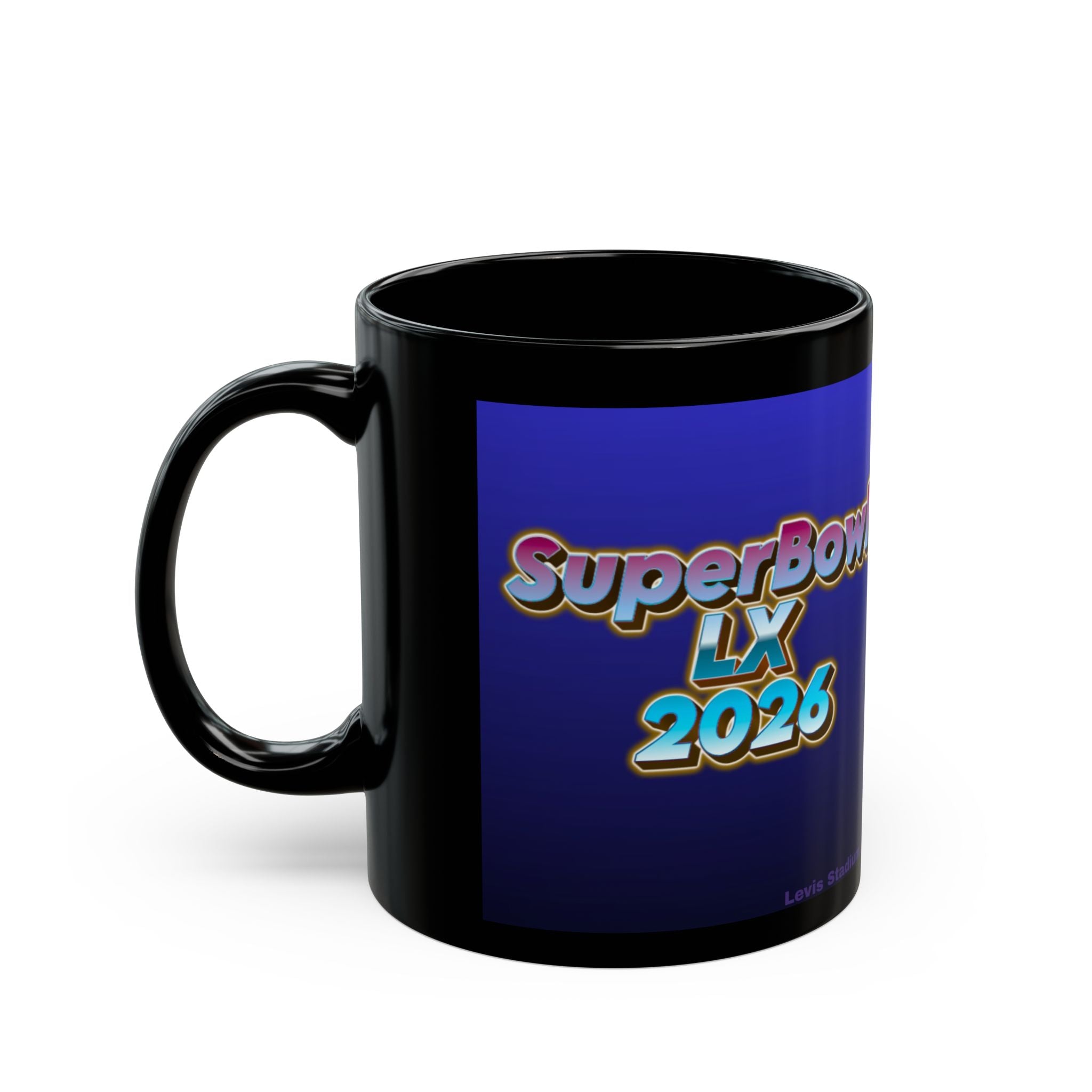 SuperBowl LX 2026 Black Mug – Retro Gradient Football Fan Coffee Cup (11oz/15oz)