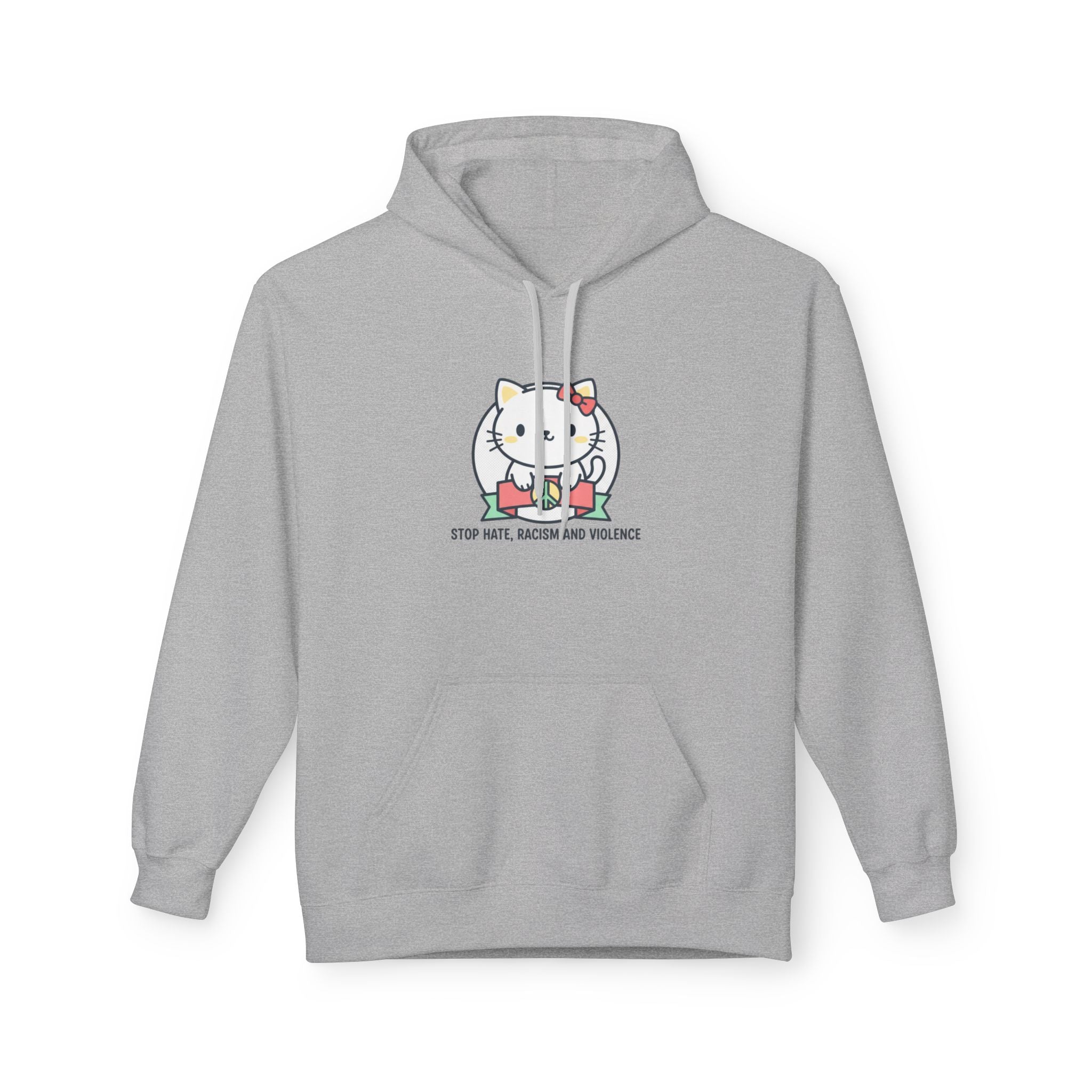 Stop Hate, Racism and Violence Cat Hoodie — Cute Anti-Racism Graphic Hoodie