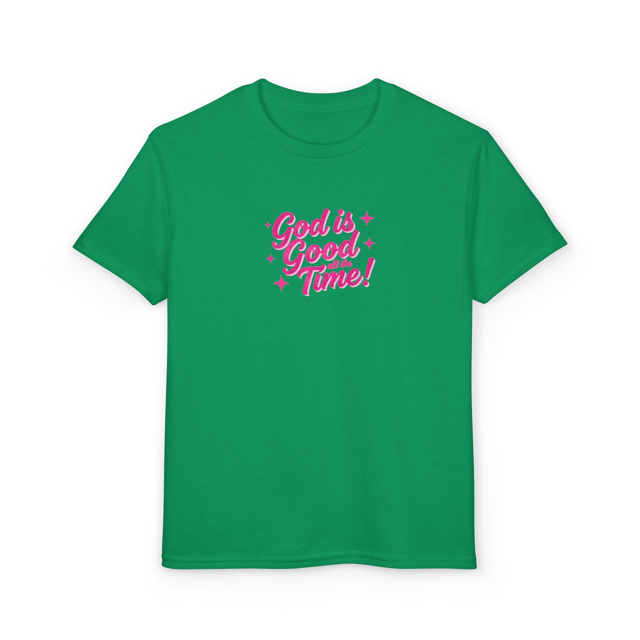 Youth T-Shirt — "God Is Good Time!" Pink Script Faith Tee
