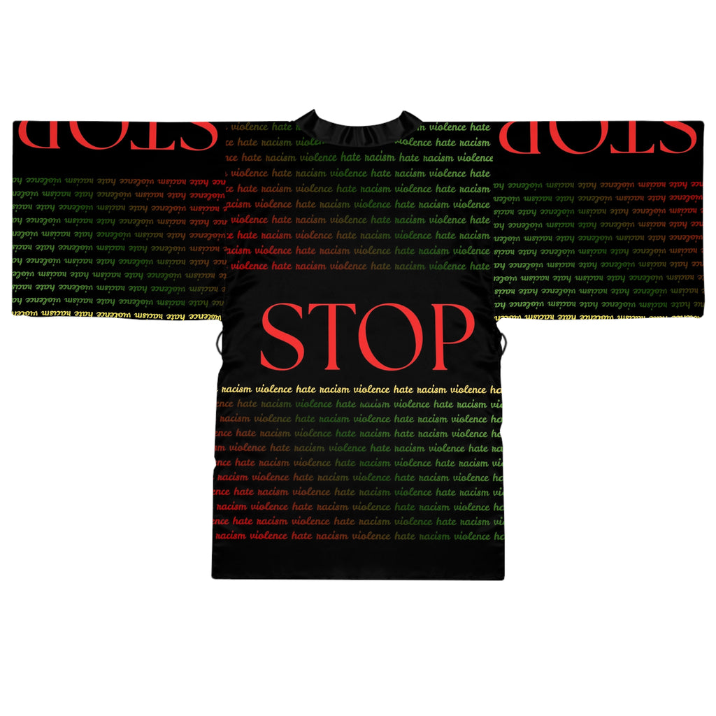 Stop Pattern Kimono Robe — Anti-Violence Statement Long Sleeve Robe