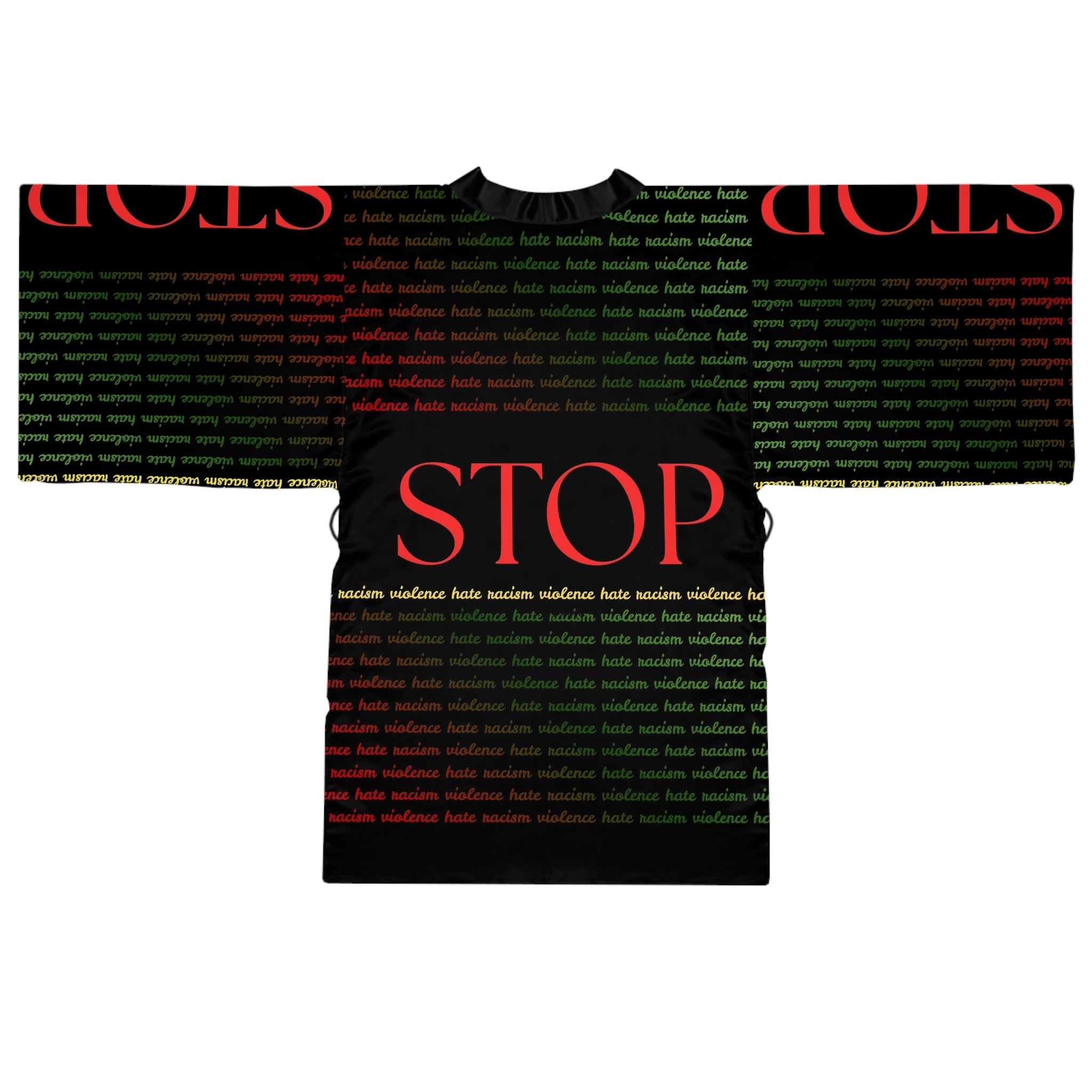 Stop Pattern Kimono Robe — Anti-Violence Statement Long Sleeve Robe