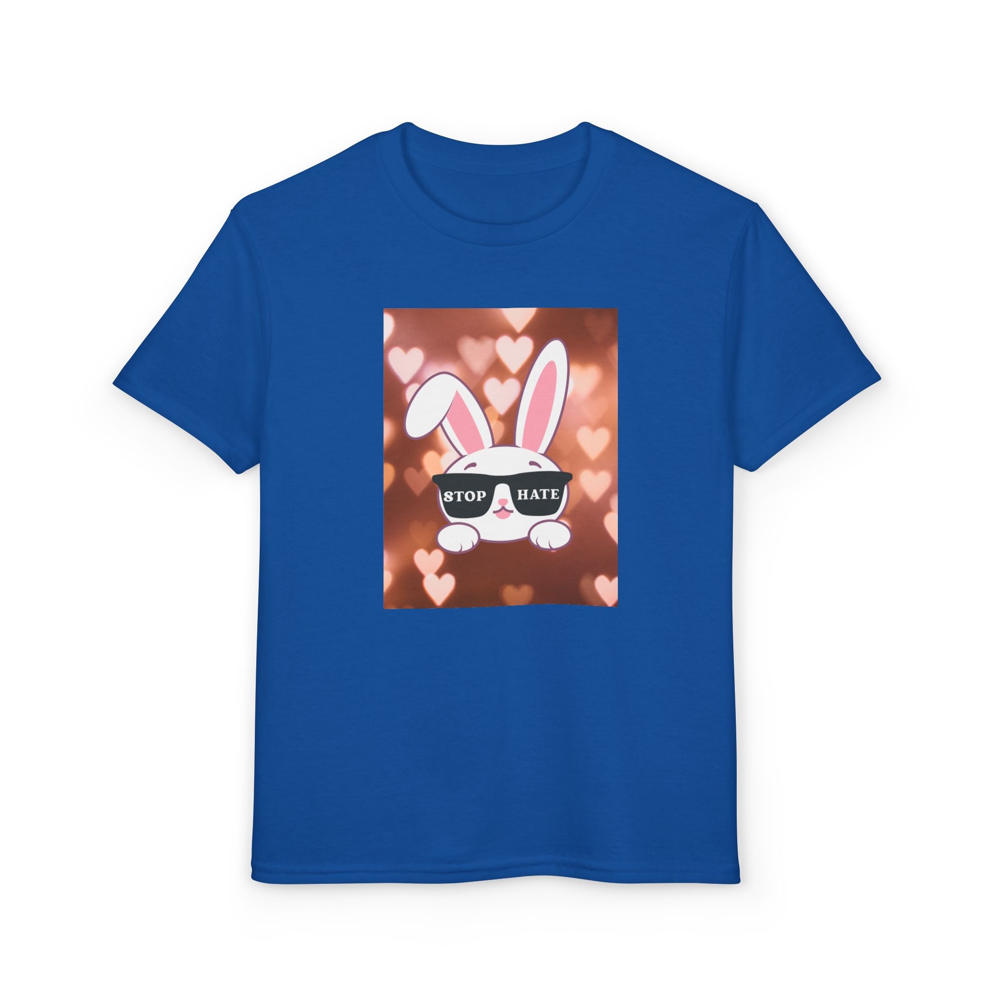 Youth T-Shirt — Cute Bunny with 'Stop the Hate' Sunglasses | Kids Anti-Bullying Tee