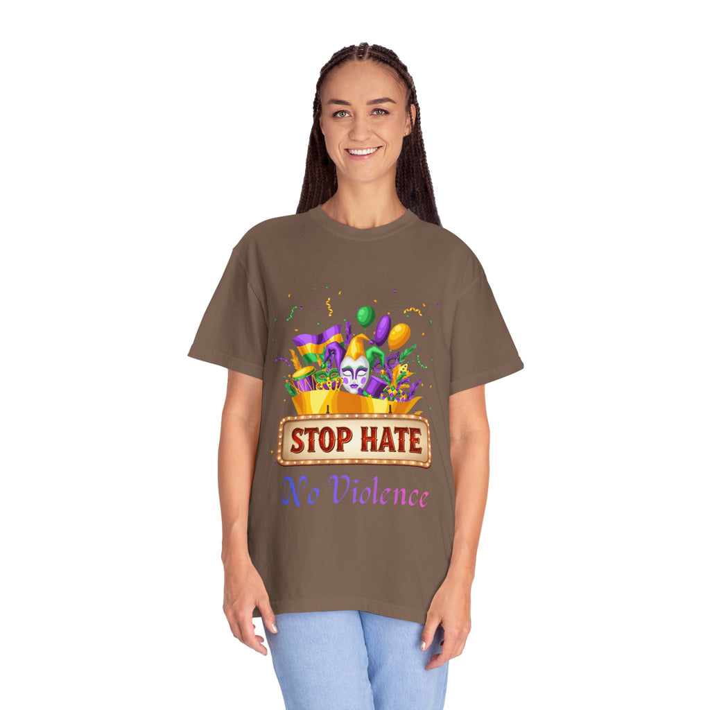 T-Shirt — "Stop Hate, No Violence" Mardi Gras Parade Design