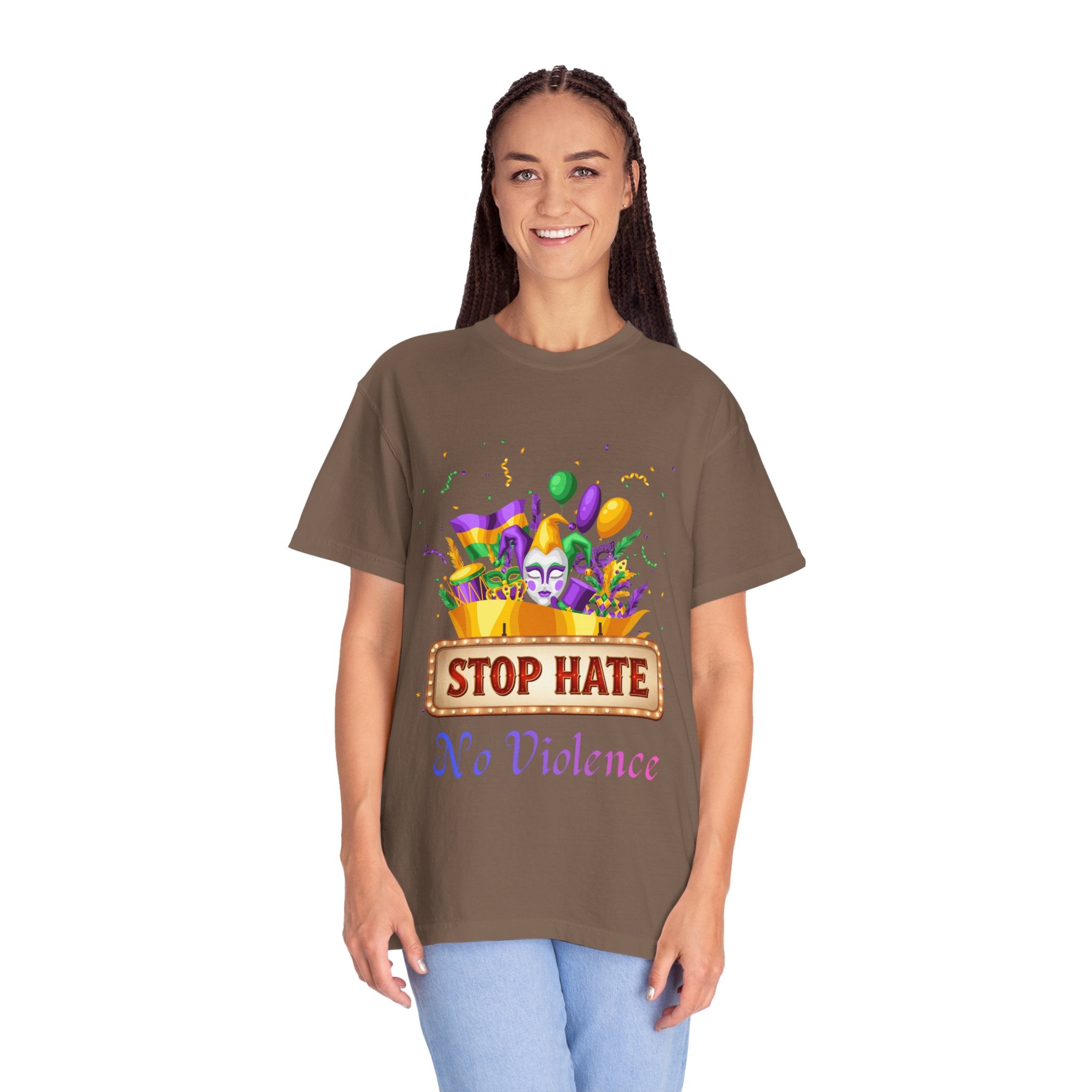 T-Shirt — "Stop Hate, No Violence" Mardi Gras Parade Design