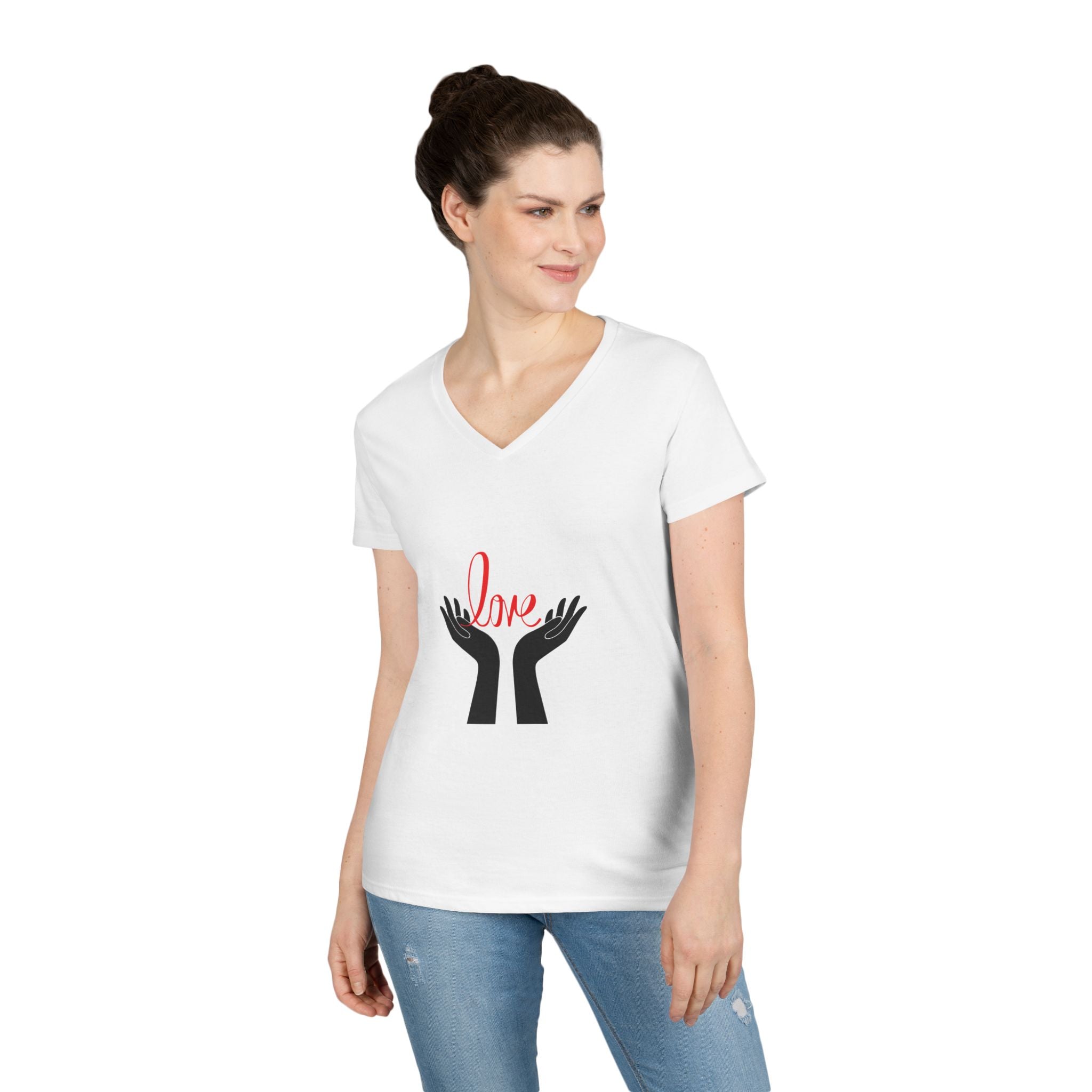 Love Hands V-Neck Tee — Women's Graphic Love T-Shirt