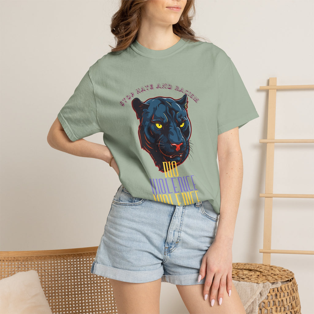 No Violence Panther T-Shirt — Graphic Animal Tee with 'No Violence' Text