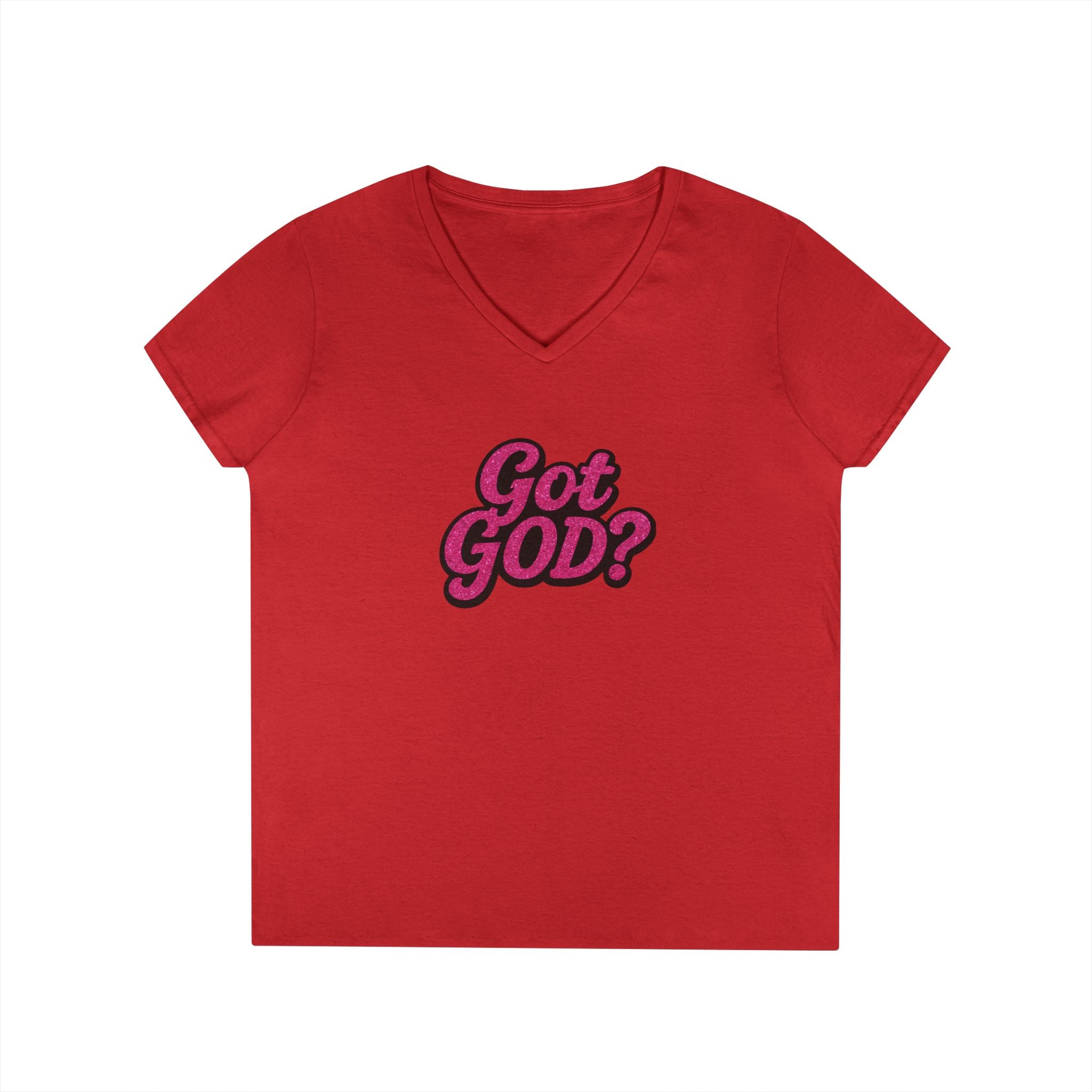 Got GOD? Ladies' V-Neck T-Shirt — Retro Pink Faith Graphic