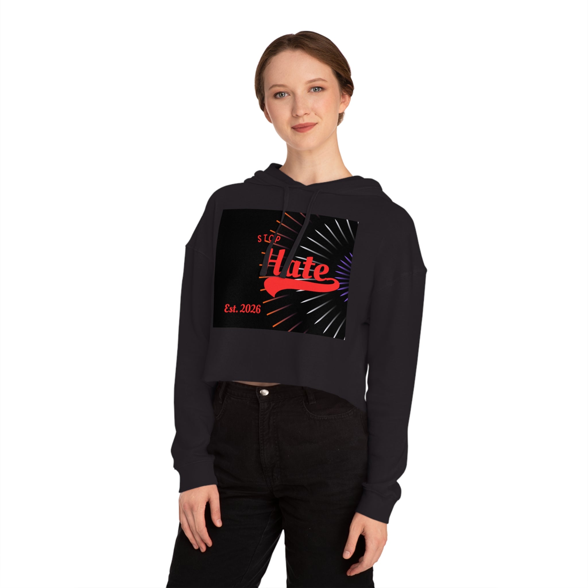 Cropped Hoodie — 'Stop Hate' Graphic Crop Top (Est. 2026)