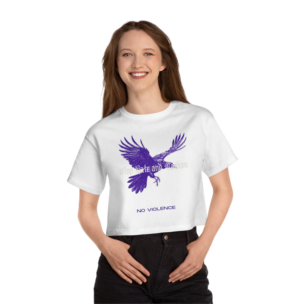 No Violence Raven Cropped T-Shirt — Women's Champion Heritage Graphic Tee
