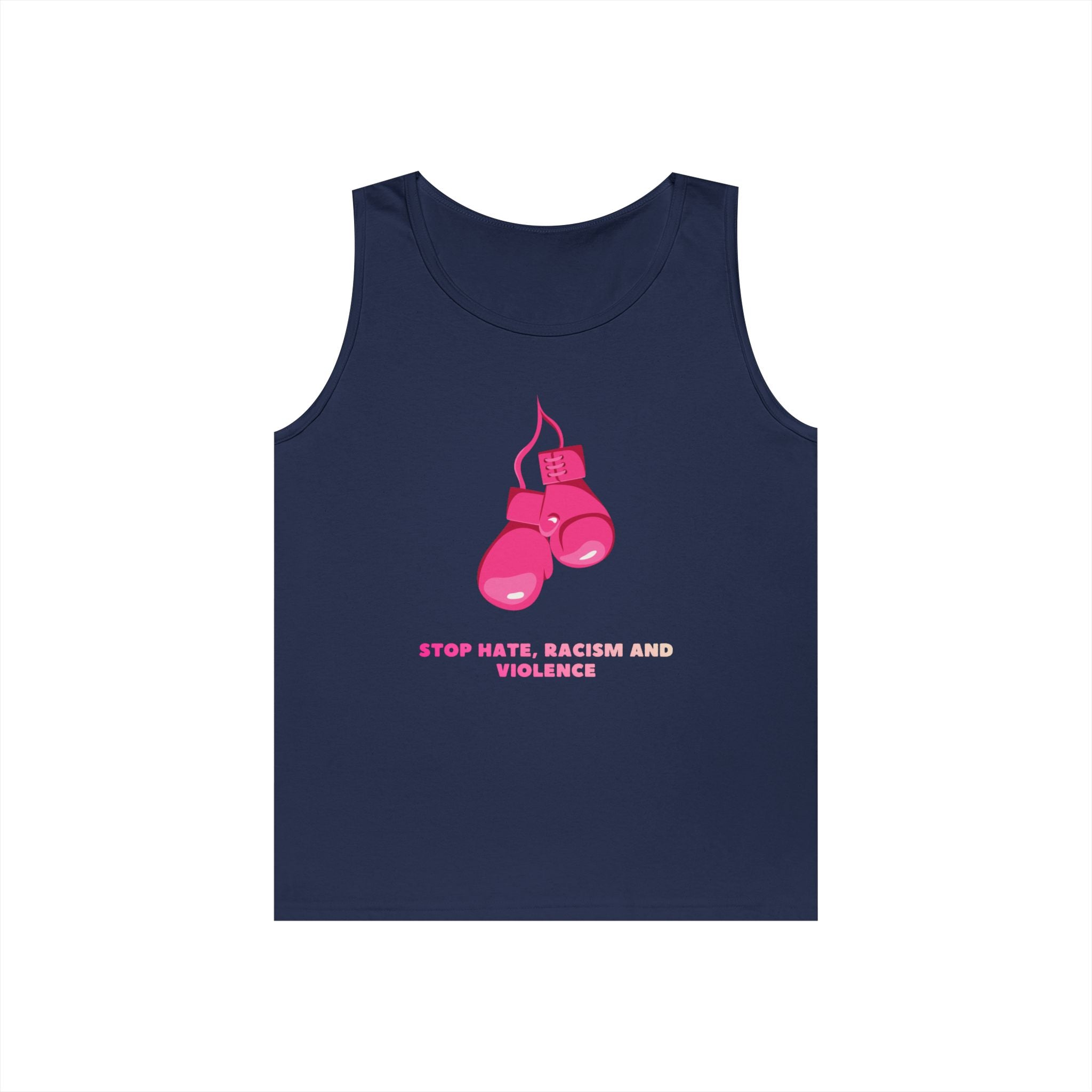 Pink Boxing Gloves Tank Top – “Stop Hate, Racism and Violence” Graphic Tank