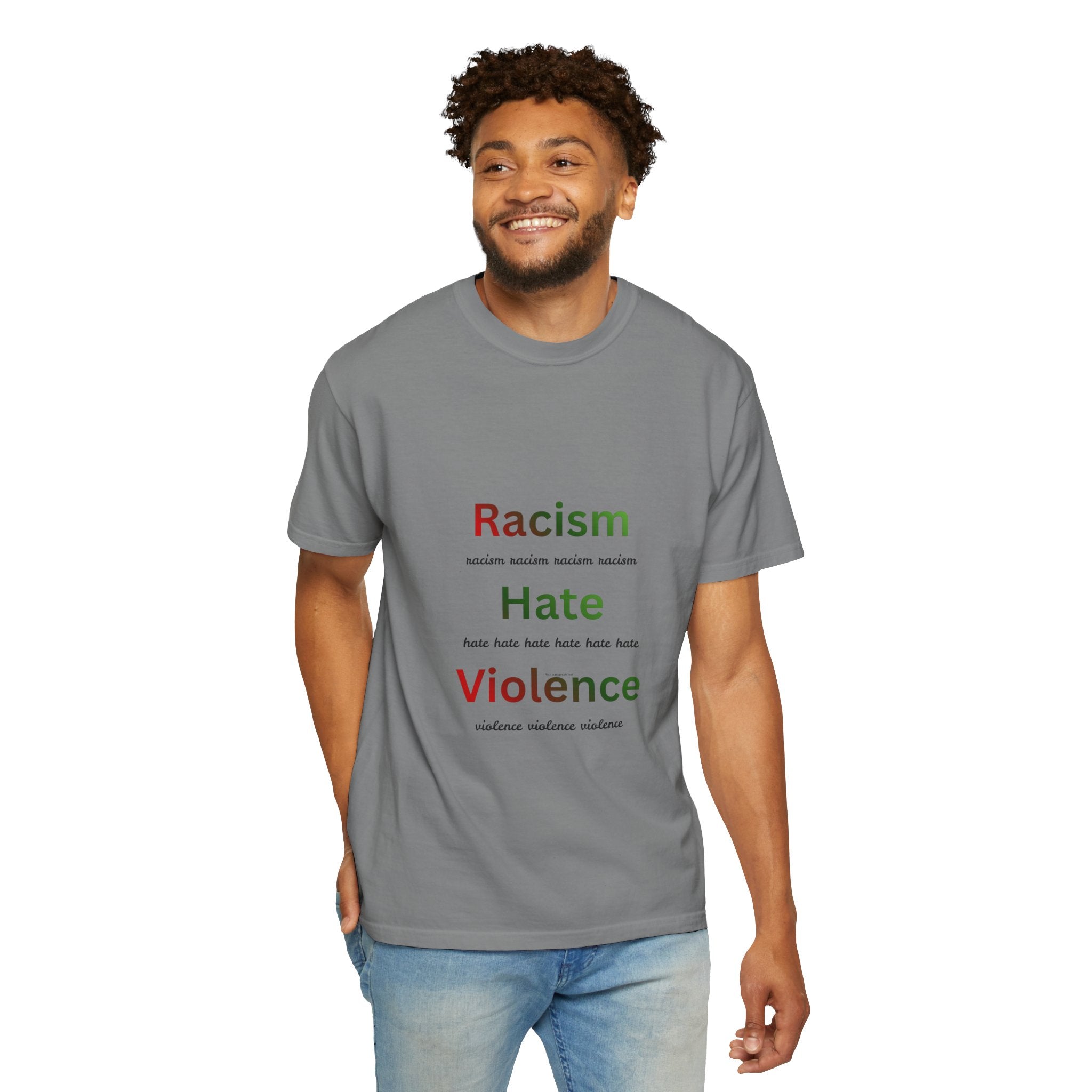 Christian Message T-Shirt — 'Racism Hate Violence' Anti-Hate Tee with John 14:6 Back Quote