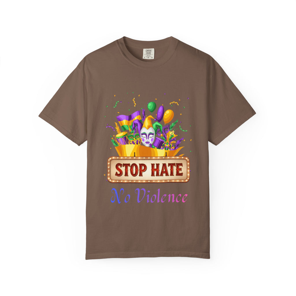 T-Shirt — "Stop Hate, No Violence" Mardi Gras Parade Design