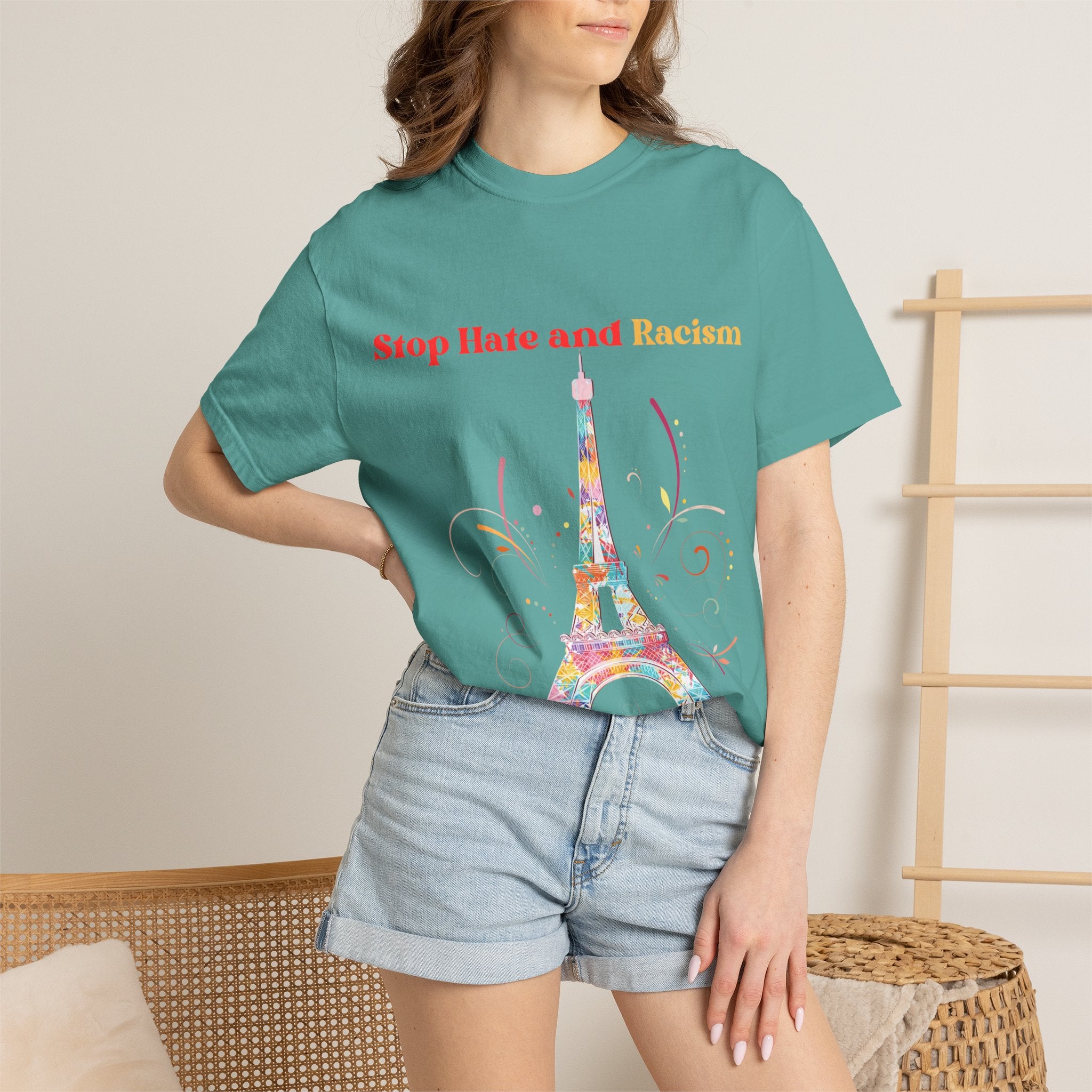 Stop Hate and Racism Eiffel Tower T-Shirt