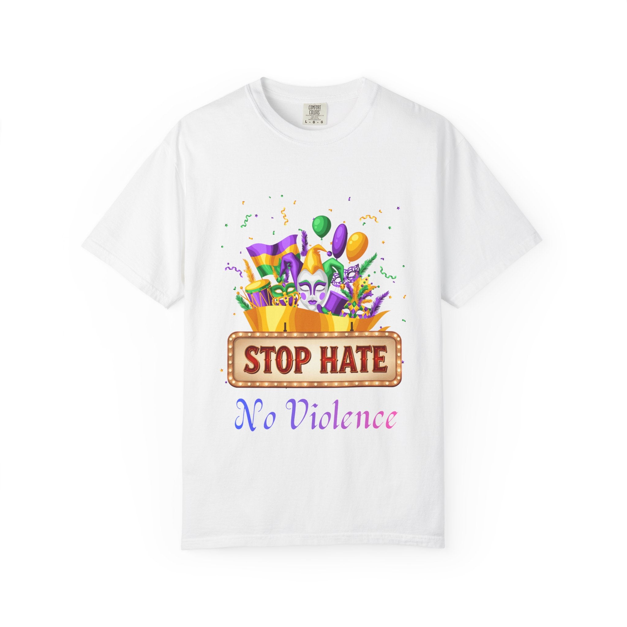 T-Shirt — "Stop Hate, No Violence" Mardi Gras Parade Design