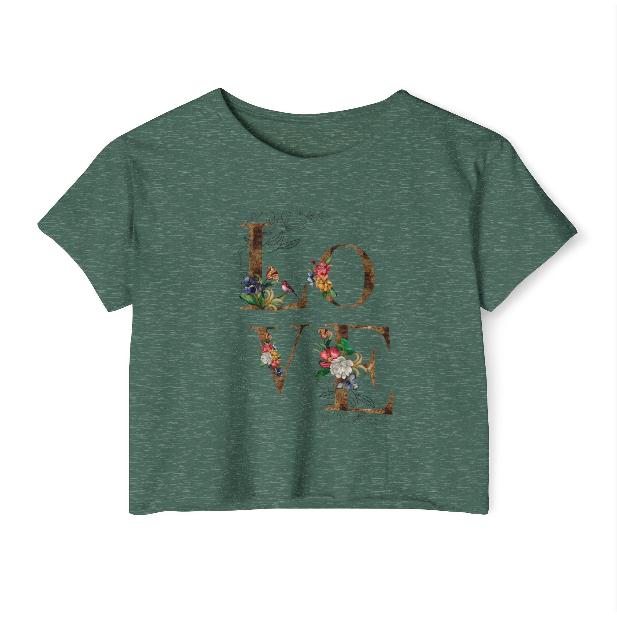 LOVE Floral Crop Top — Women's Festival Graphic Tee