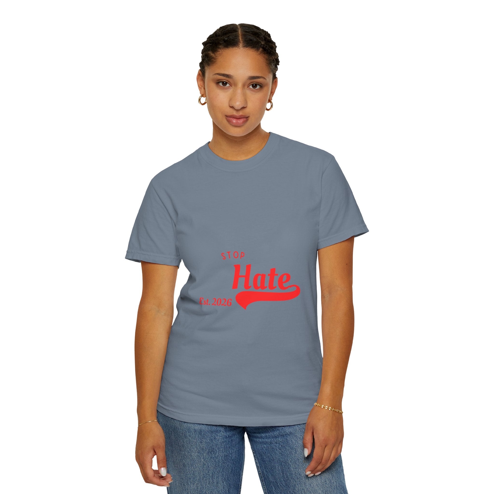 Stop Hate T-Shirt — Retro Script 'Est. 2026' Anti-Hate Graphic Tee