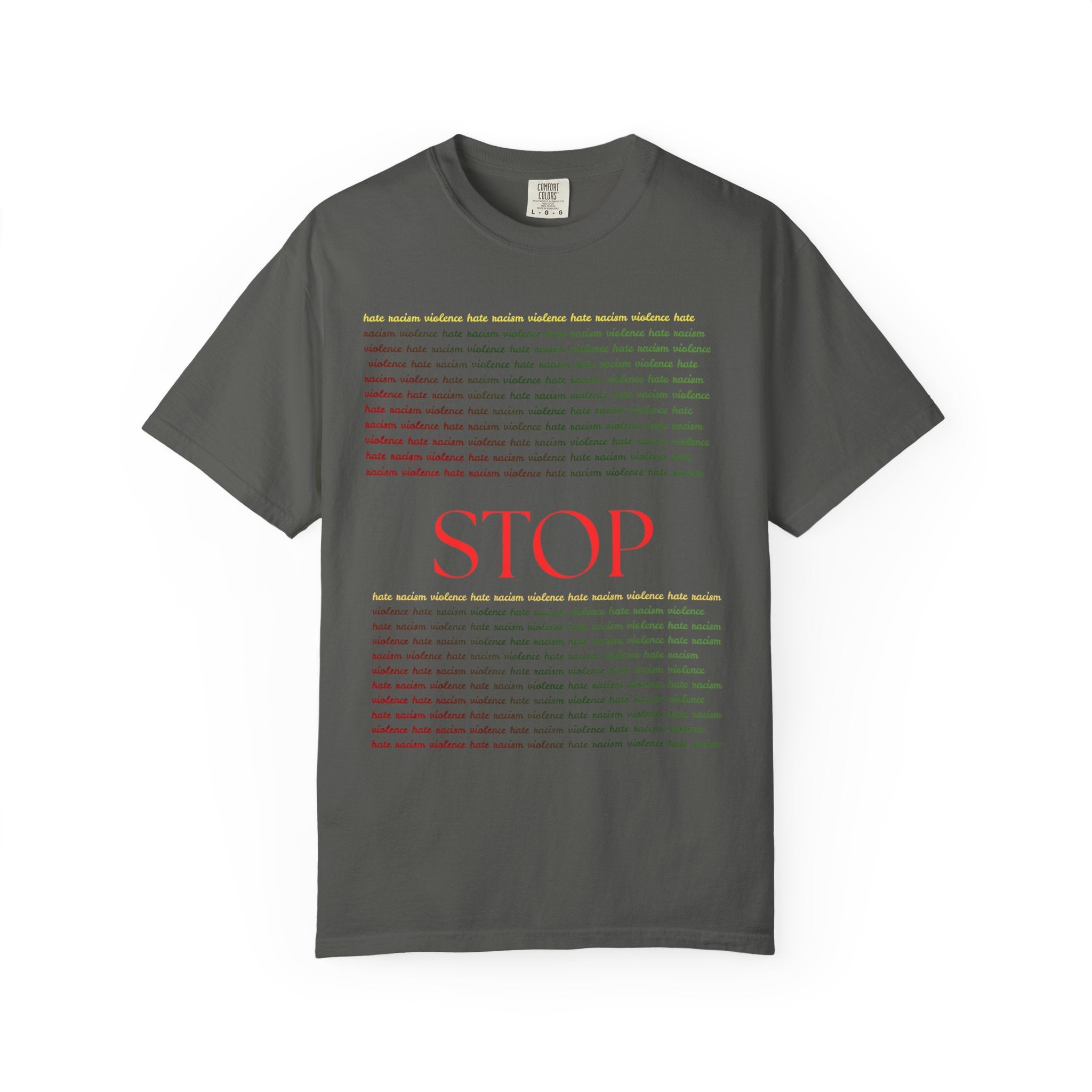 Stop Screen Tee — Black Graphic T-Shirt with Bold RED “STOP” Message