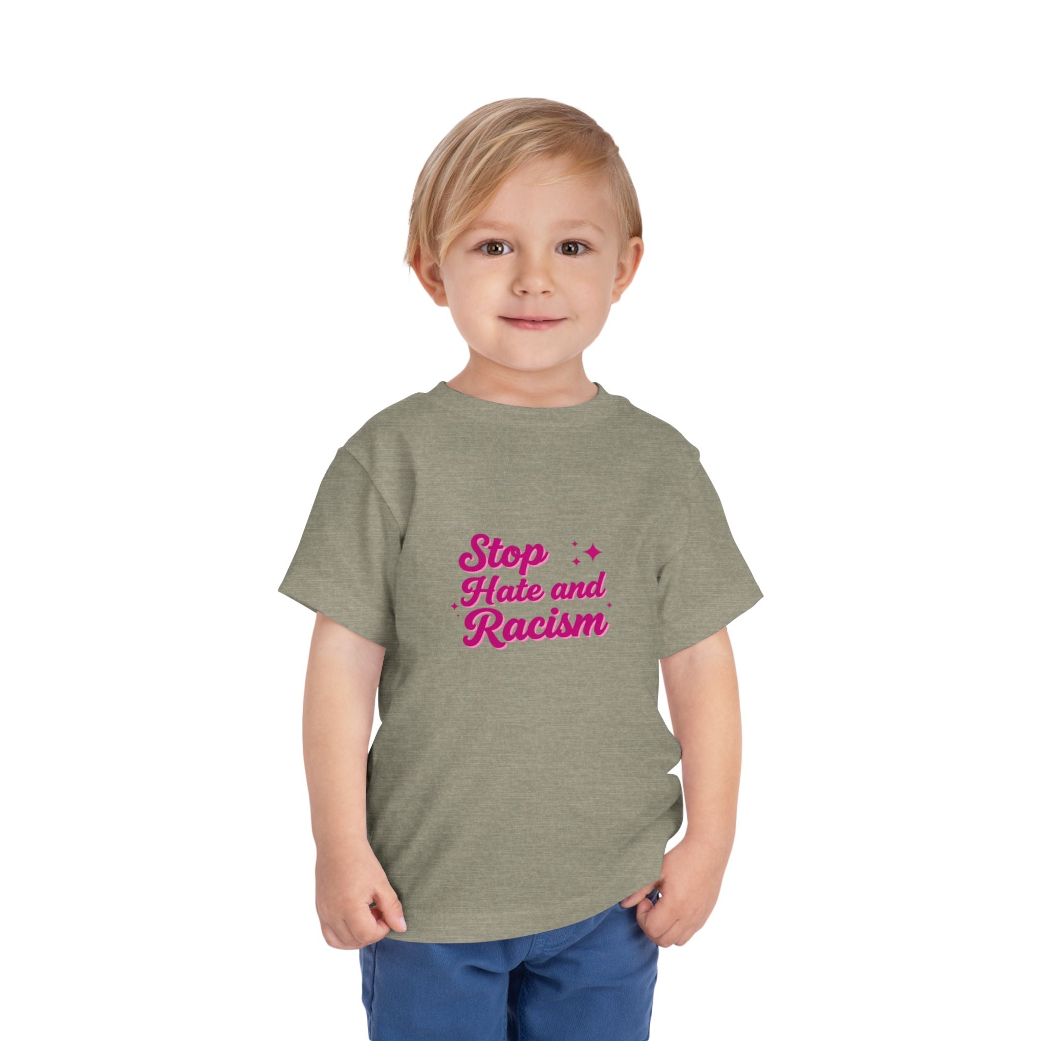 Toddler Tee "Stop Hate and Racism" — Pink Social Justice Kids Shirt