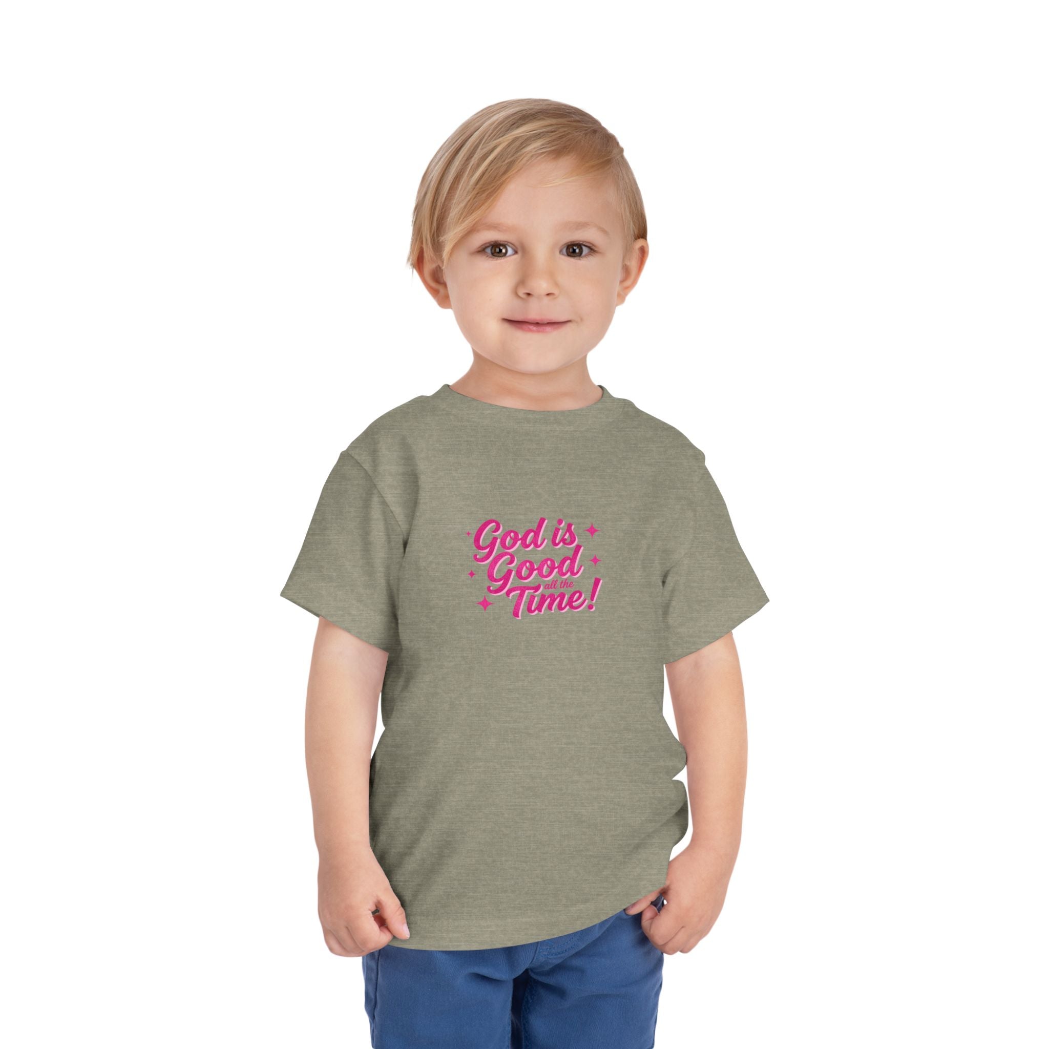Toddler Tee – "God is Good Time" Pink Script Christian Kids Shirt