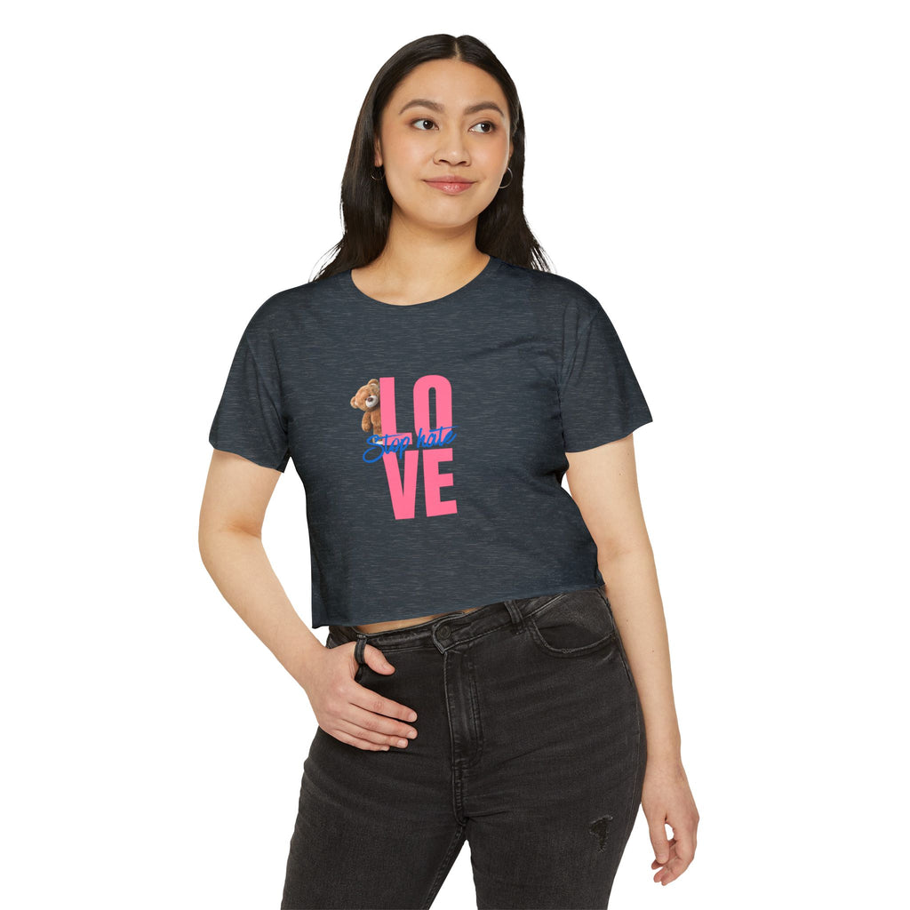 LOVE Festival Crop Top — 'Stop Hate' Pink Teddy Graphic
