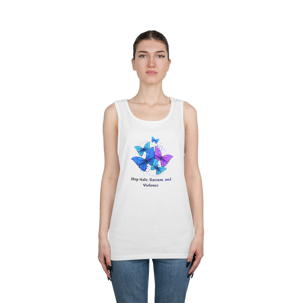 Butterfly Peace Tank Top — "Stop Hate, Racism, and Violence" Graphic Tank