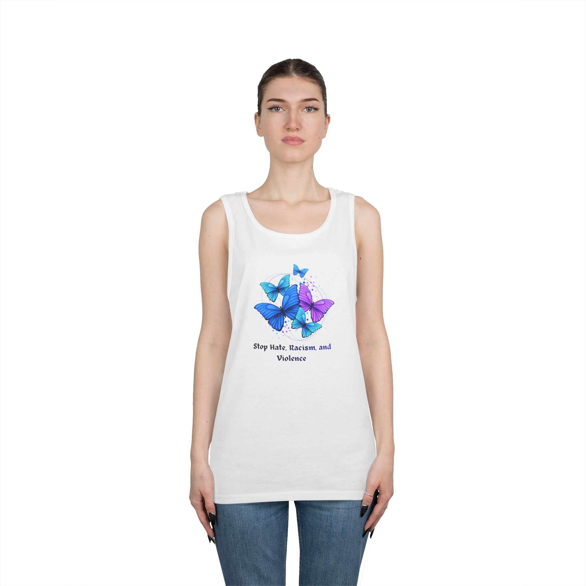 Butterfly Peace Tank Top — "Stop Hate, Racism, and Violence" Graphic Tank
