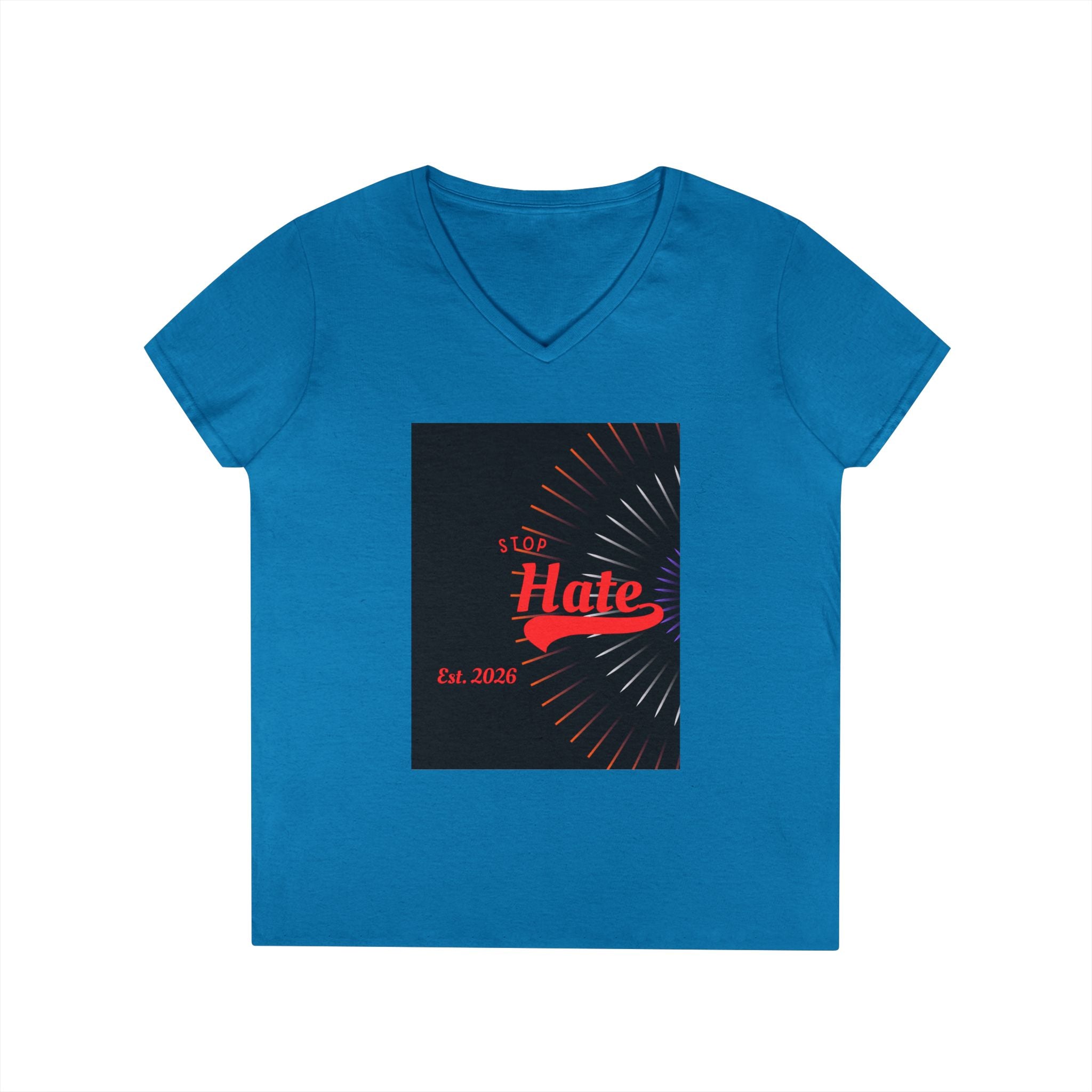 Ladies' V-Neck T-Shirt — Retro "Hate" Graphic Tee (Established 2023)