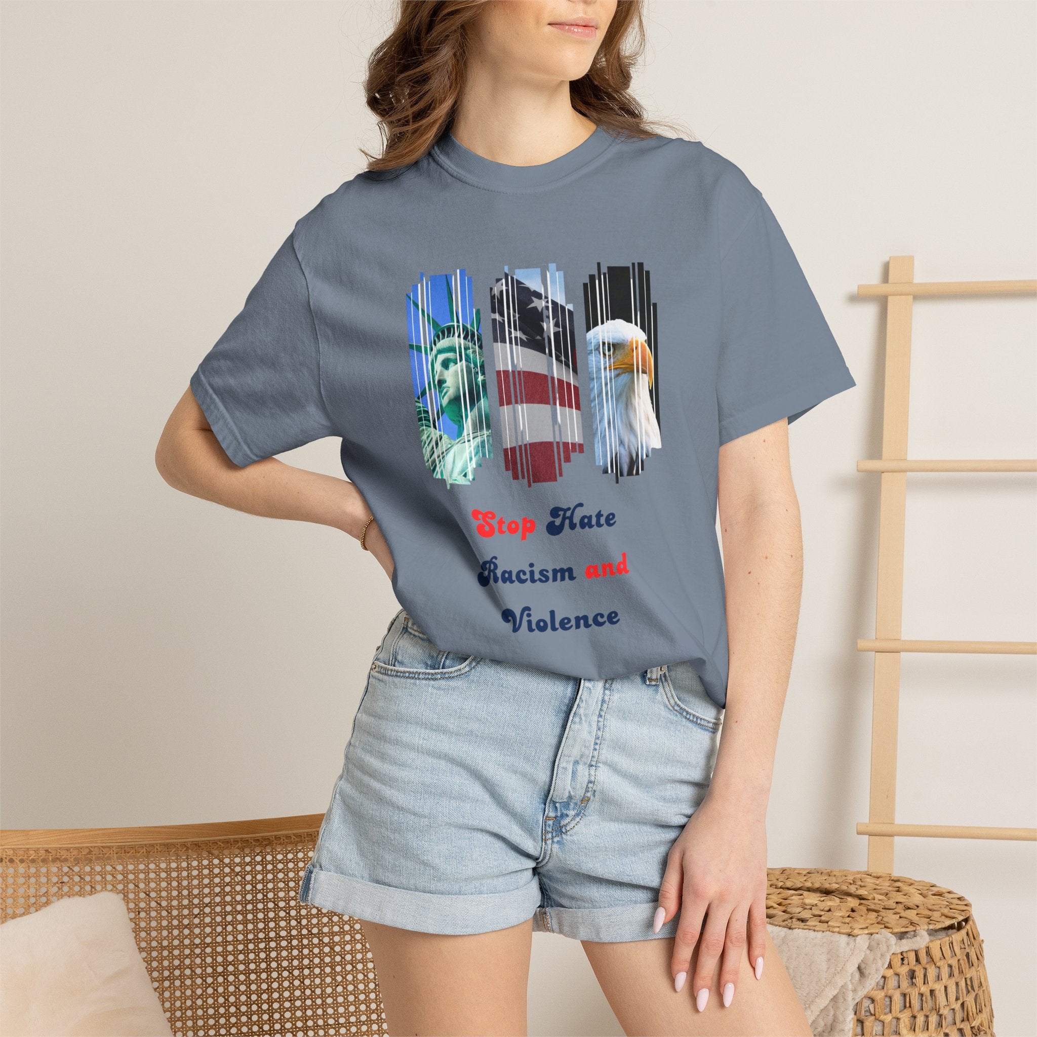 Patriotic 'Stop Hate Racism and Violence' T-Shirt