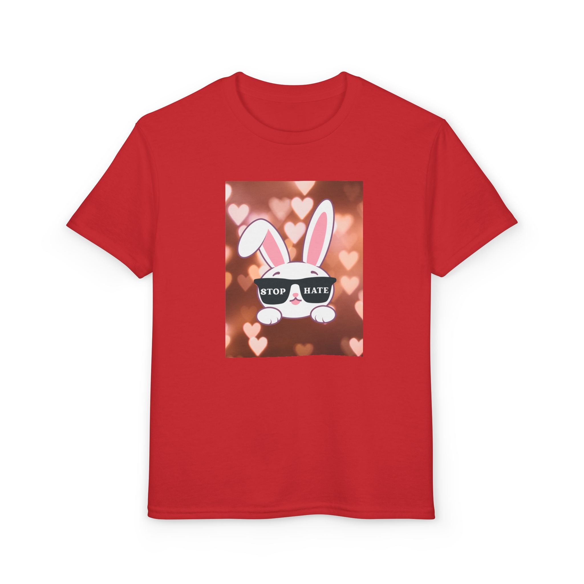Youth T-Shirt — Cute Bunny with 'Stop the Hate' Sunglasses | Kids Anti-Bullying Tee