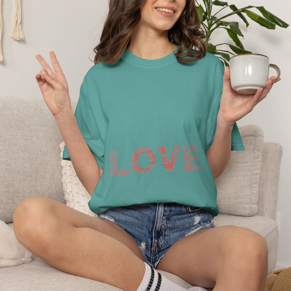 LOVE Graphic T-Shirt — Pink Floral Text Tee for Valentine’s Day & Everyday